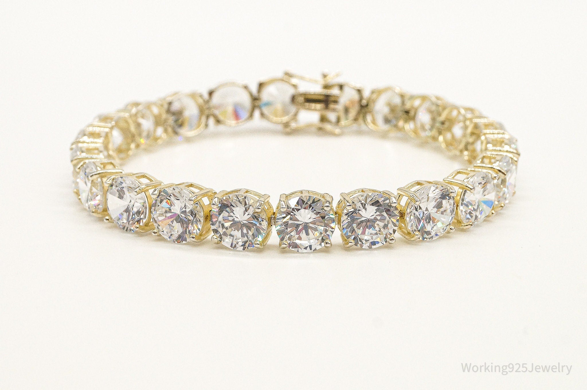 Designer Large Cubic Zirconia Gold Vermeil Sterling Silver Bracelet