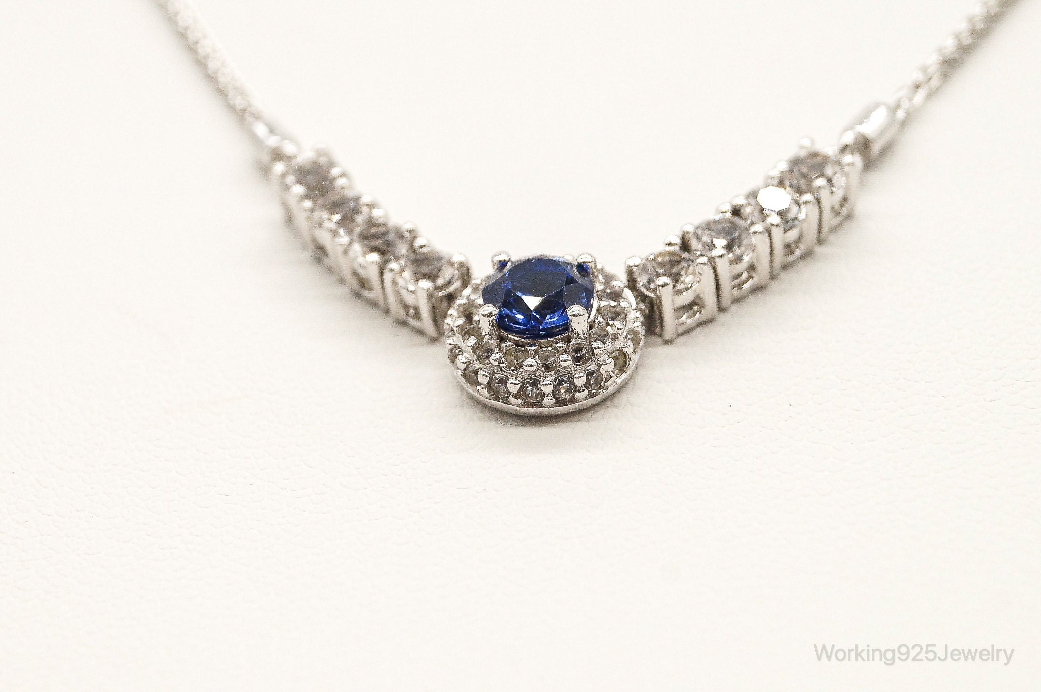 Designer PAJ Blue & White Cubic Zirconia Sterling Silver Necklace - Adjustable