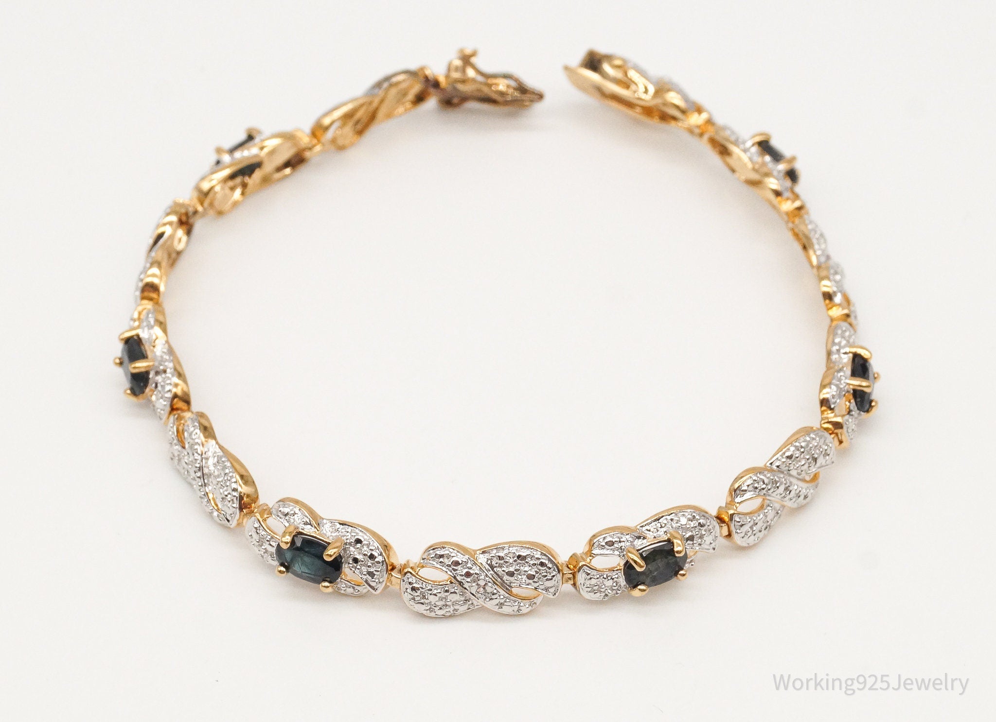 Designer Ross Simons Sapphires One Diamond 18Kt Gold Vermeil Sterl. Sil Bracelet