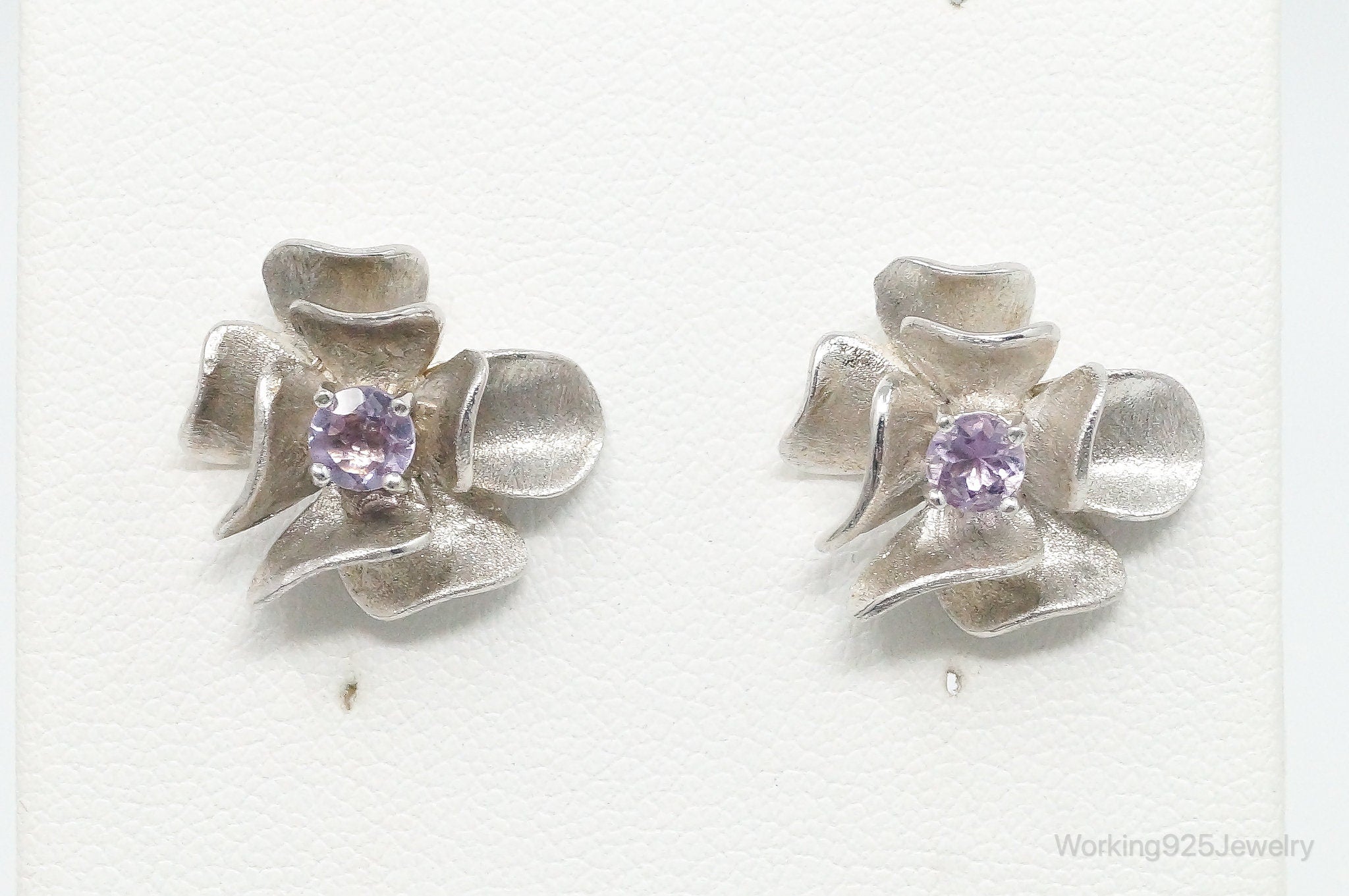 Vintage ATI Amethyst Flowers Sterling Silver Earrings