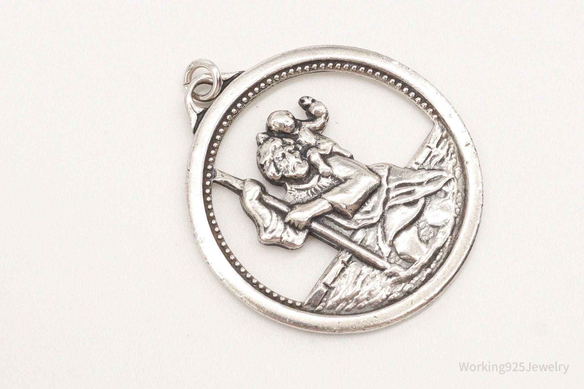 Antique Saint Christopher Protect Us Sterling Silver Pendant