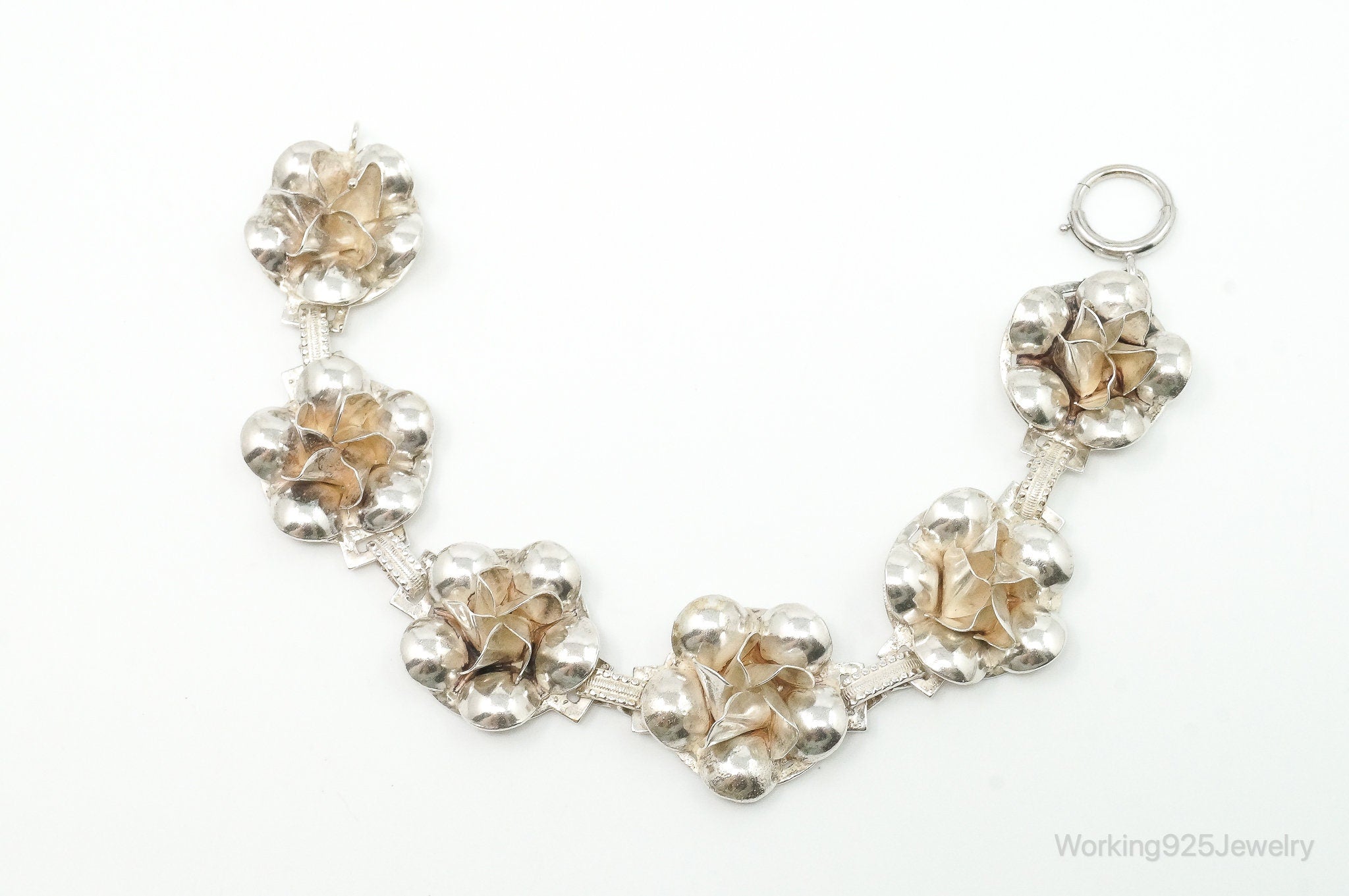 Vintage 1940s Raffaele Flower Silver Silver Panel Bracelet