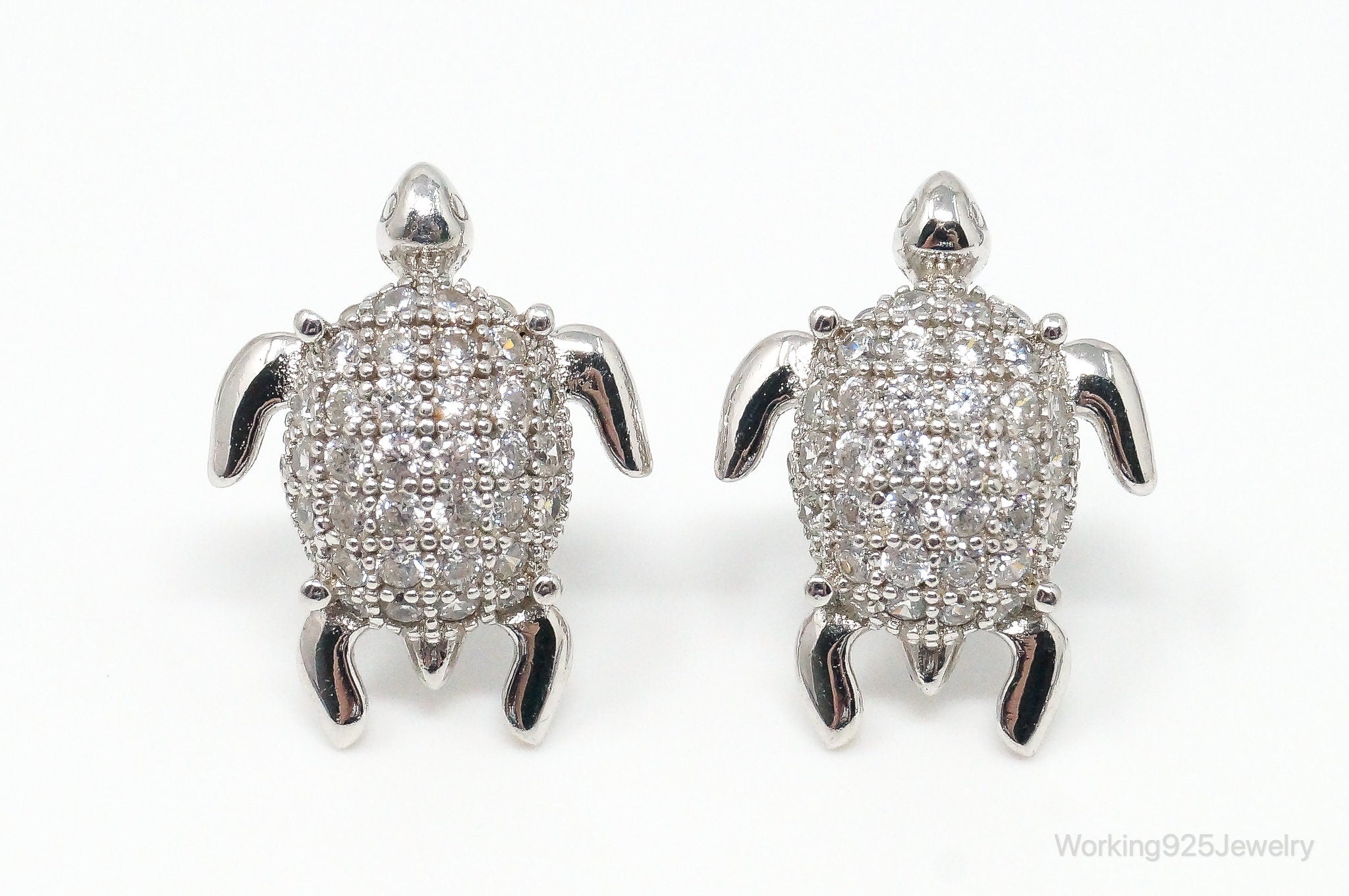 Vintage Cubic Zirconia Sea Turtle Sterling Silver Earrings