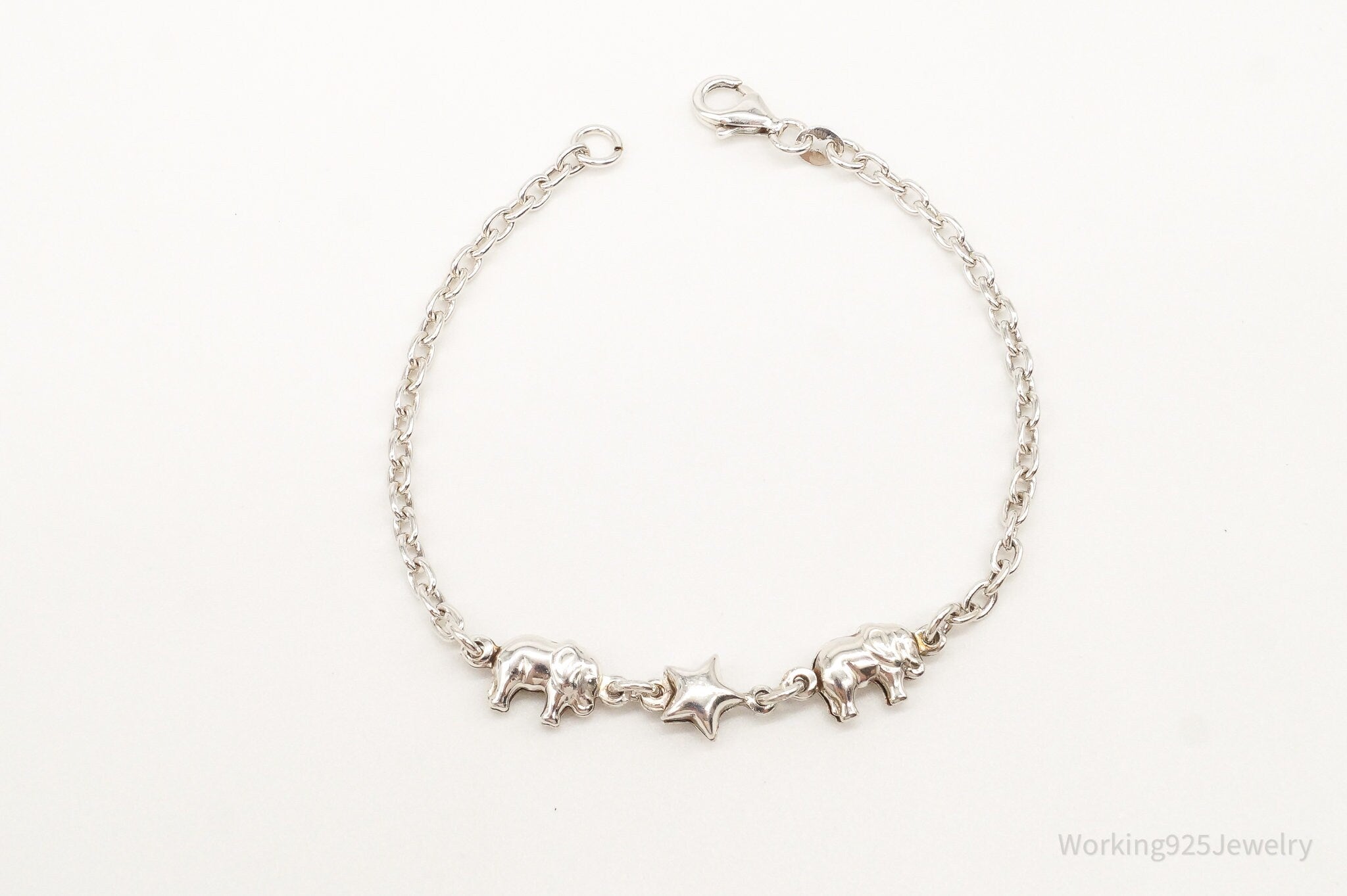 Vintage Elephants & Star Sterling Silver Bracelet