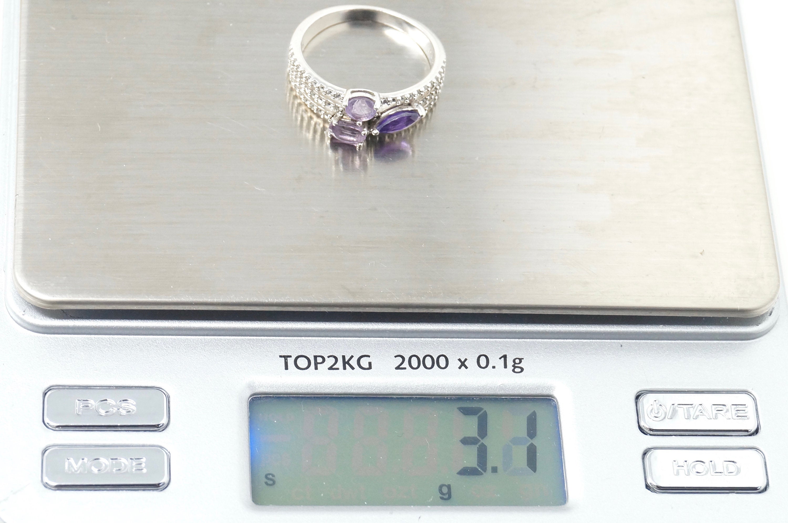 Lovely Vintage Designer RJ Amethyst Beaded Sterling Silver Ring - Size 7