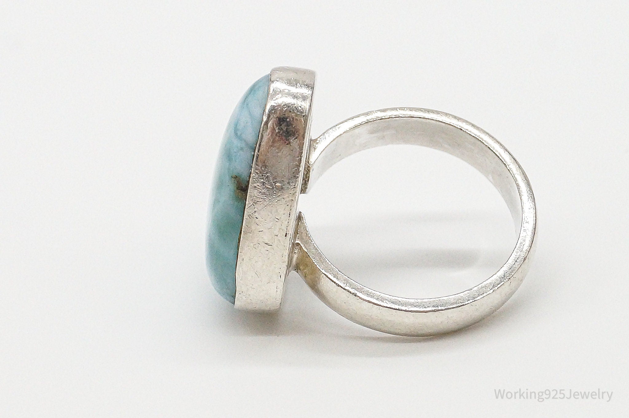 Vintage Ice Blue Larimar Modernist Sterling Silver Ring - Size 7.75