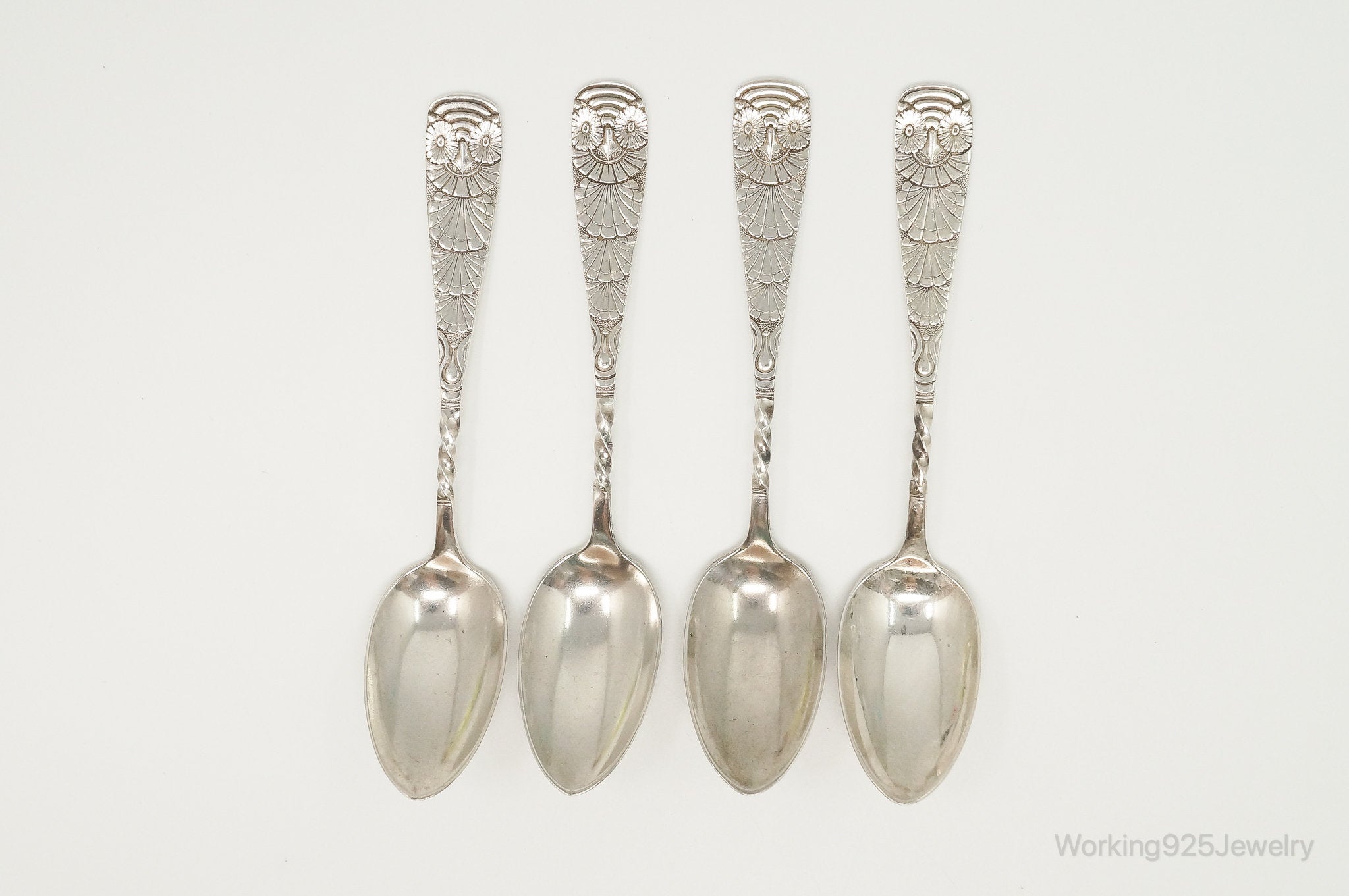 Rare Antique M.B. Co Owl Sterling Silver Spoon Set