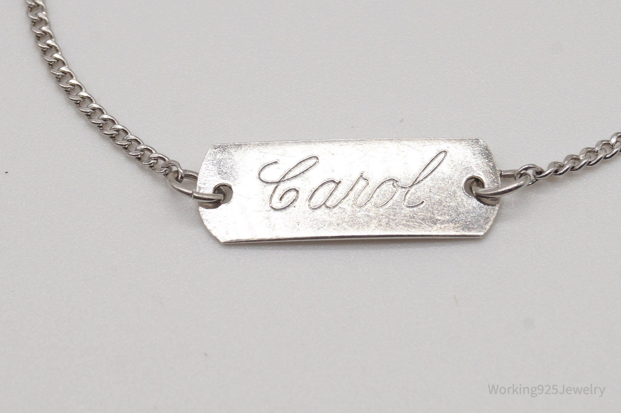 Antique "Carol" Engraved Name ID Bar Sterling Silver Bracelet