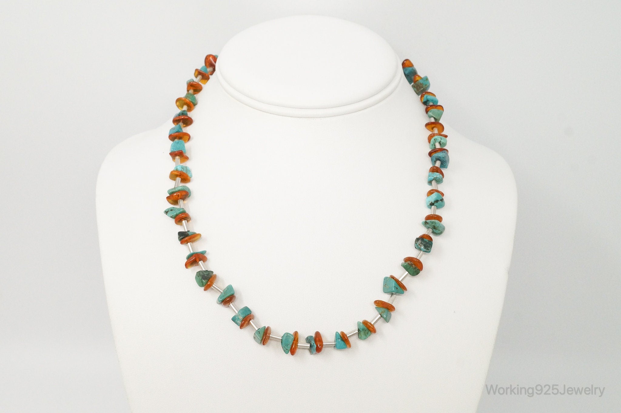 Designer Carolyn Pollack Relios Turquoise Amber Sterling Silver Necklace