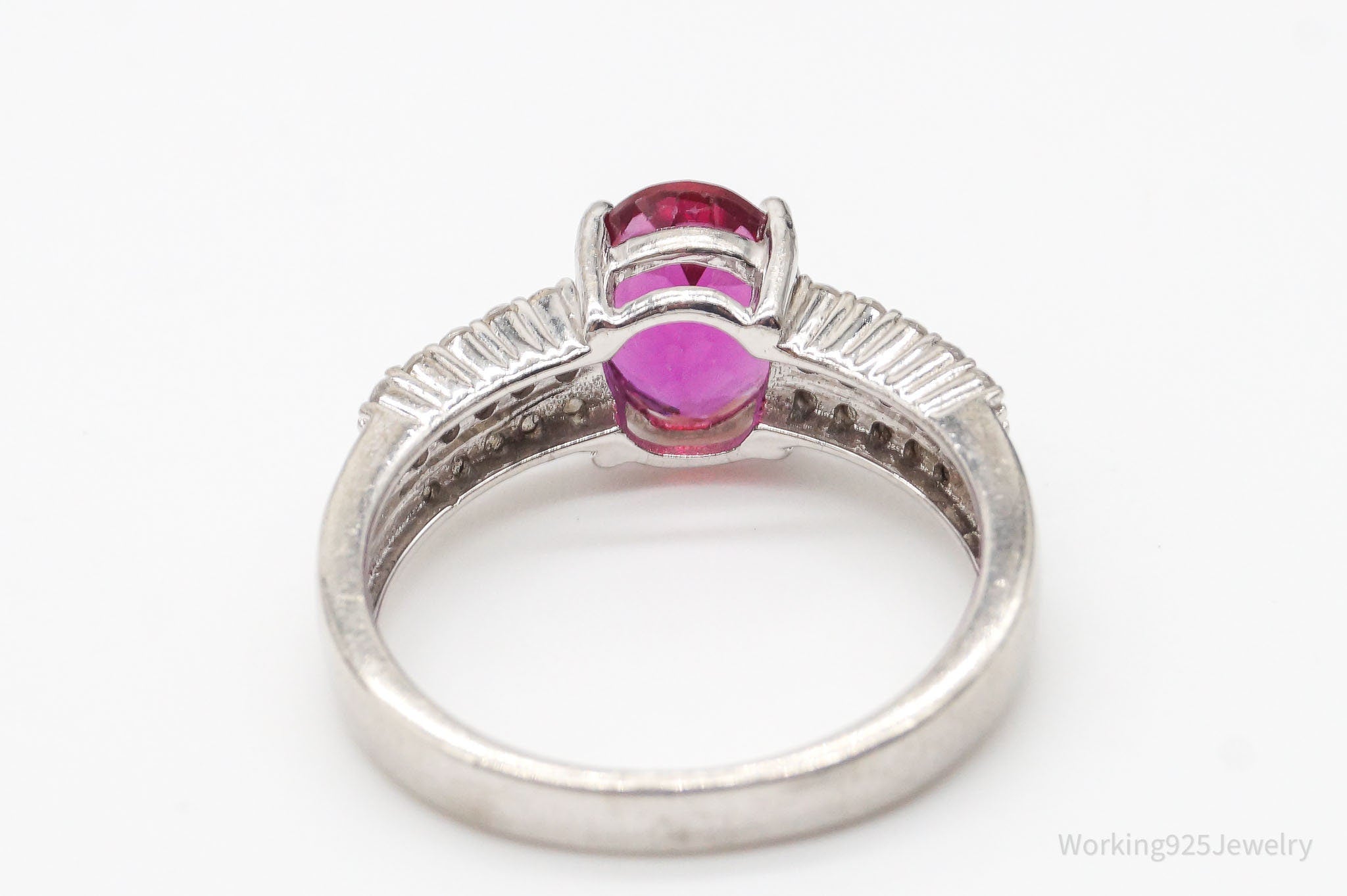 Vintage Designer Pink Tourmaline White Topaz Sterling Silver Ring - Size 7.75