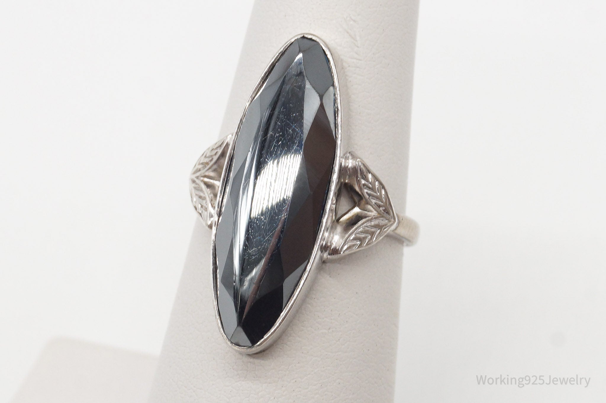 Antique Designer Uncas Hematite Sterling Silver Ring - Size 5.75