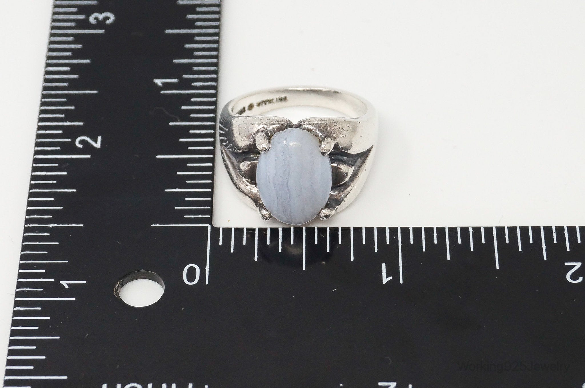 Designer Kabana Blue Lace Agate Western Sterling Silver Ring - Size 8.25