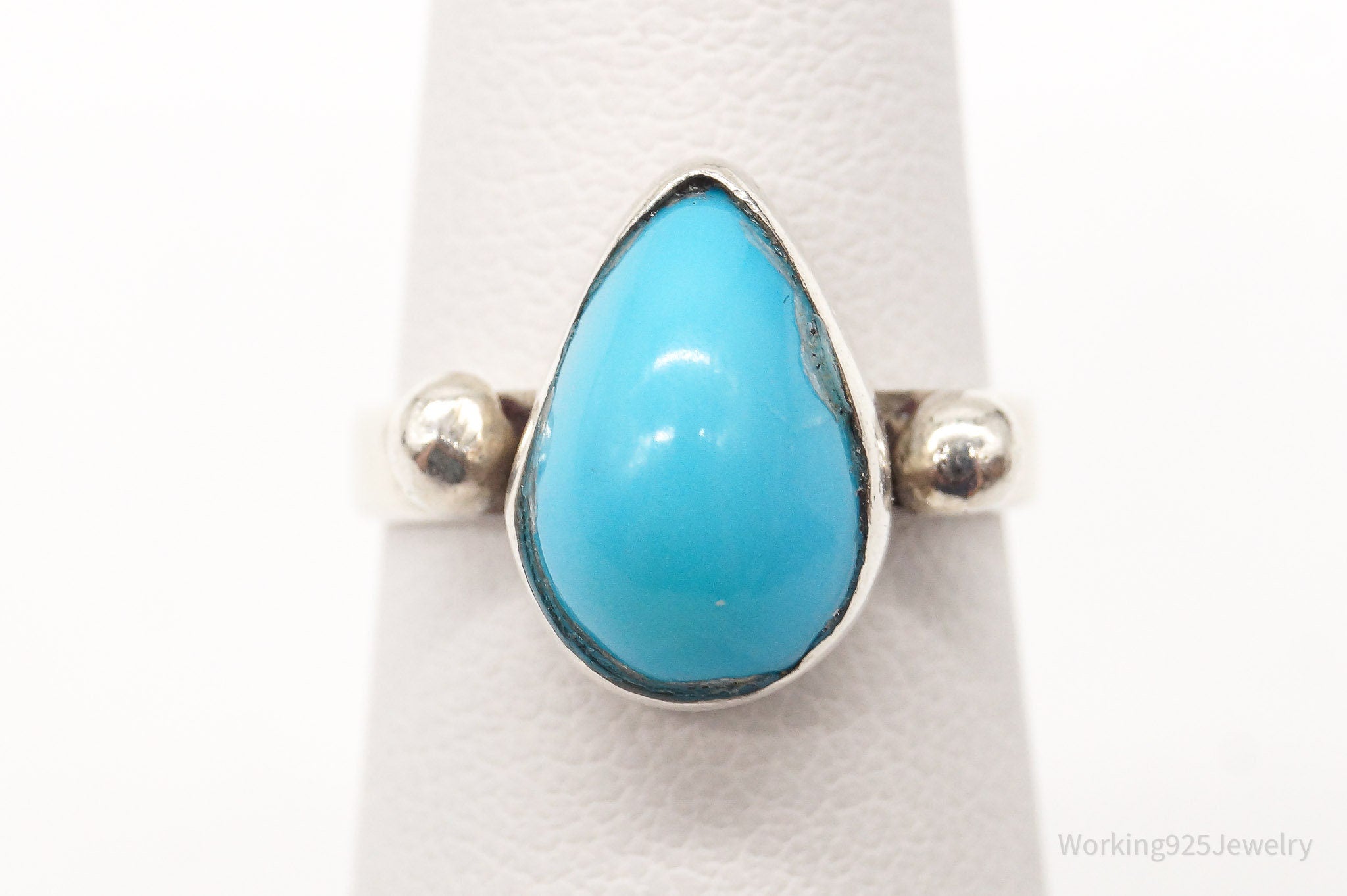 Vintage Egyptian Blue Turquoise Sterling Silver Ring - Size 3.75