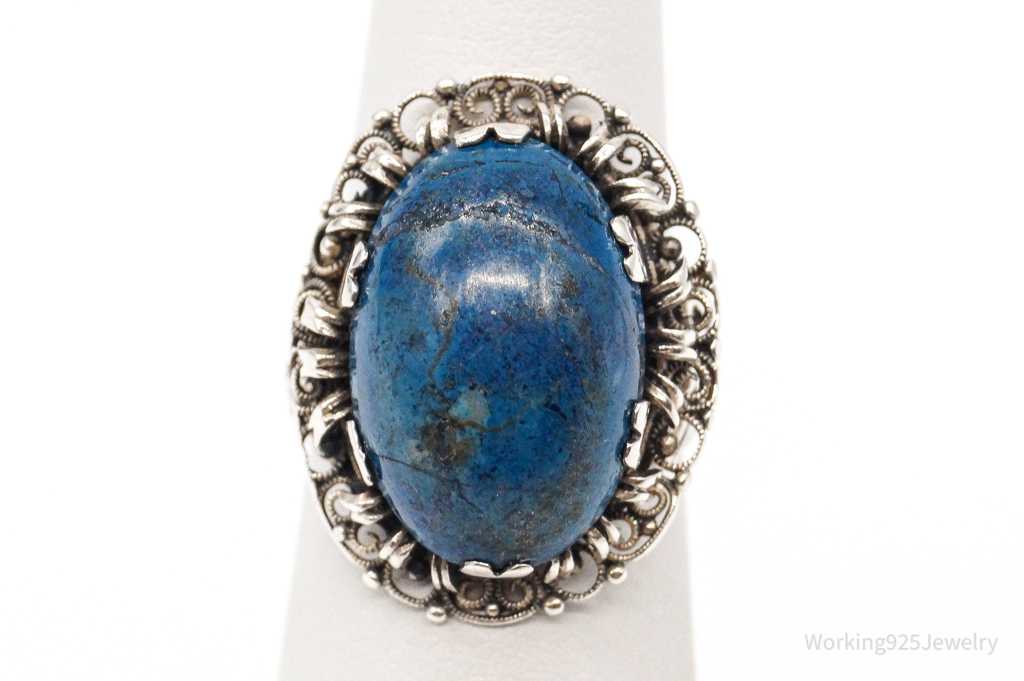 Antique Deep Blue Gemstone Sterling Silver Ring Size 4.75