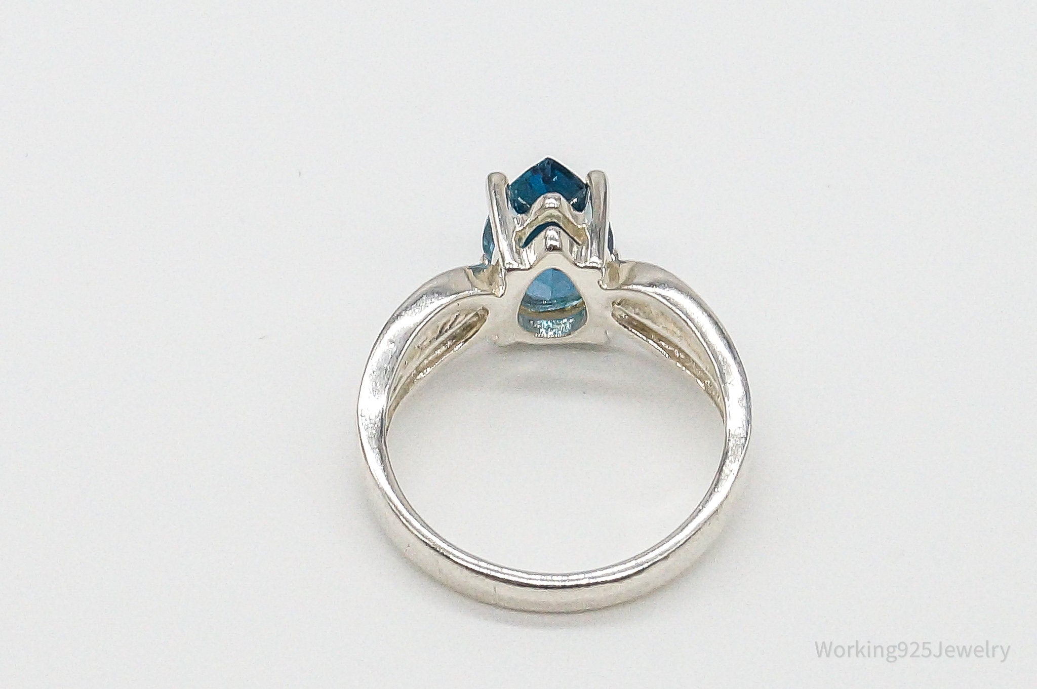 Vintage Large Blue Topaz Sterling Silver Ring - Size 10