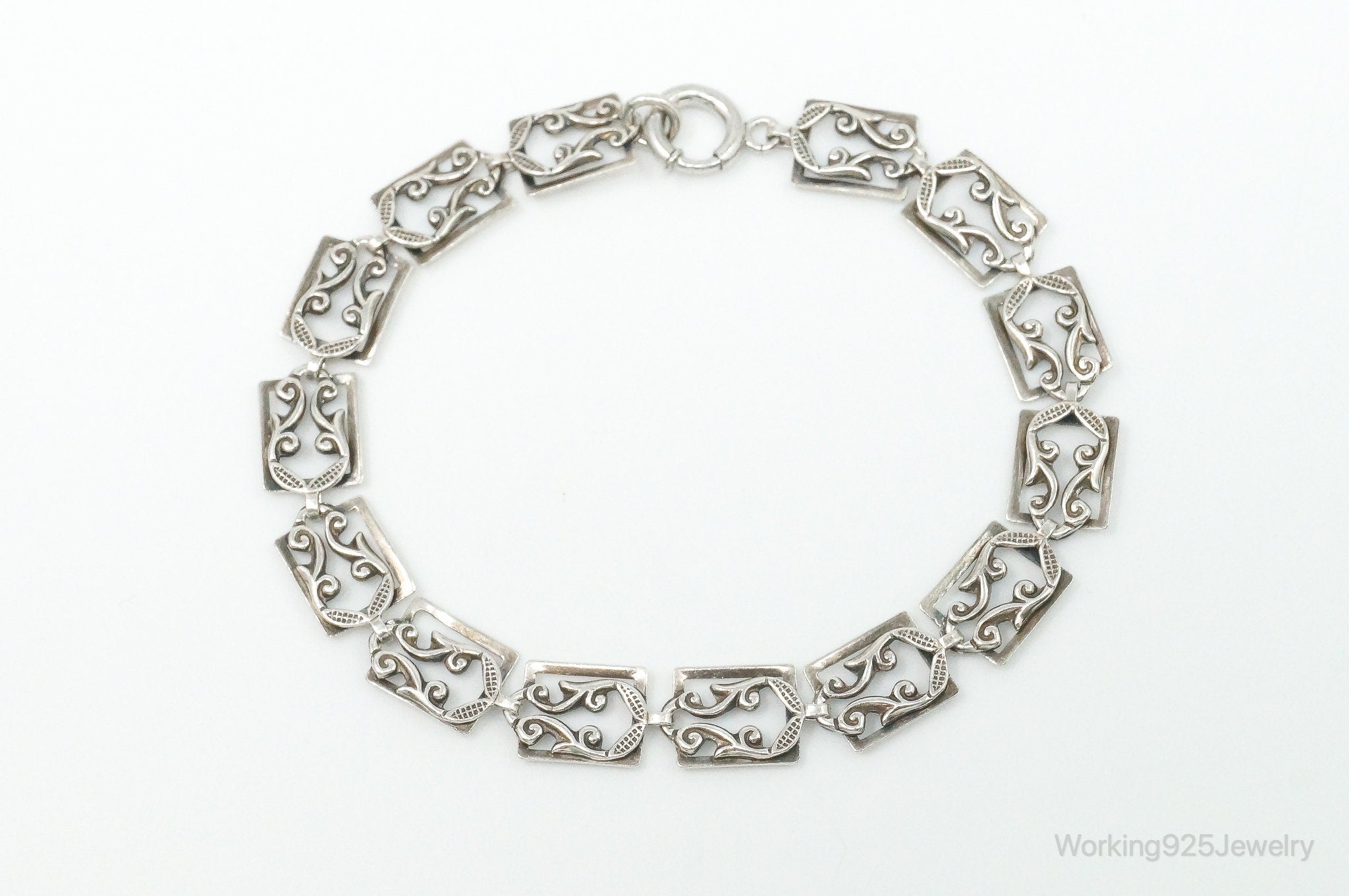 Antique Art Deco Sterling Silver Panel Bracelet