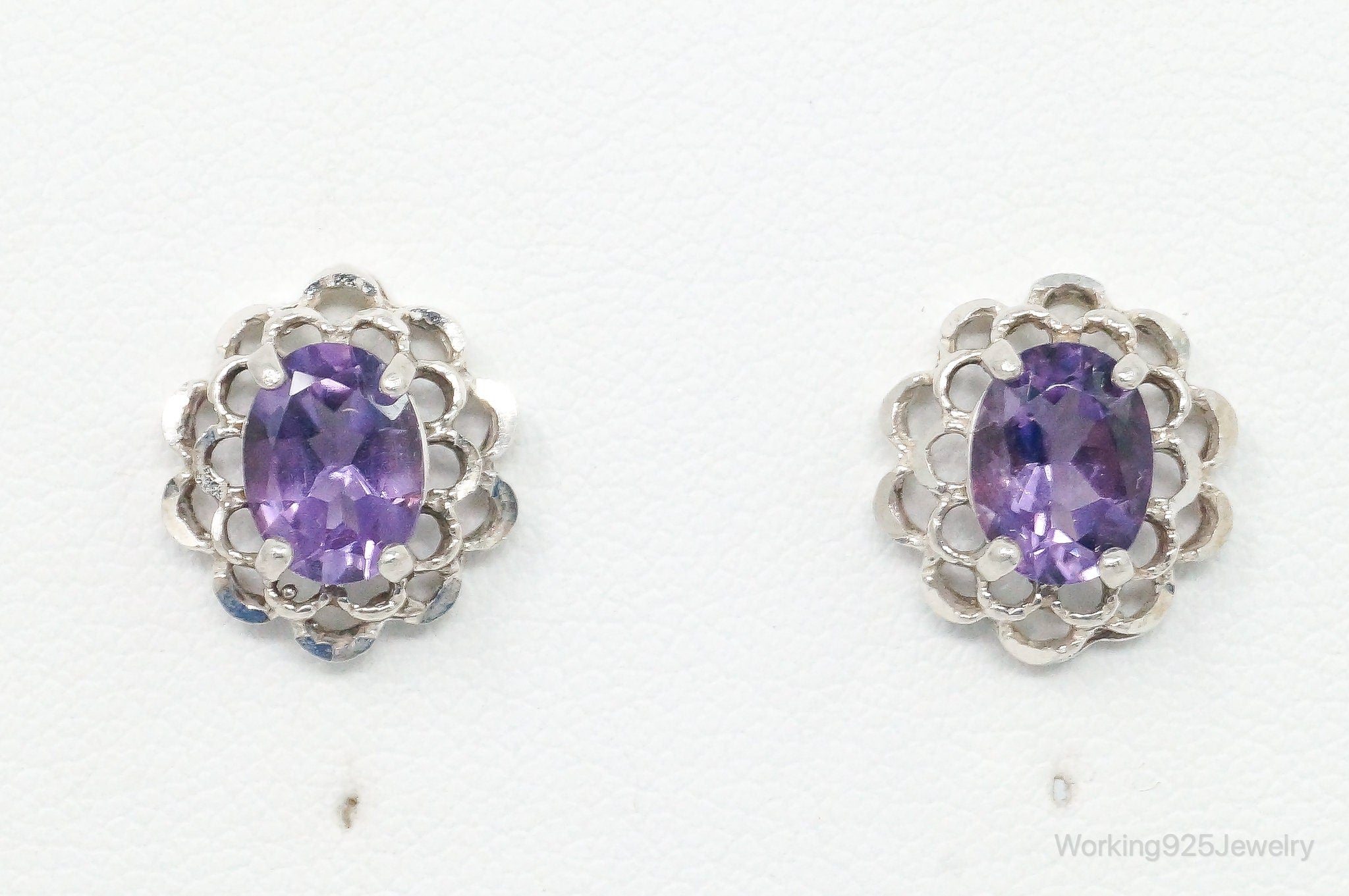 Vintage Amethyst Flower Sterling Silver Earrings