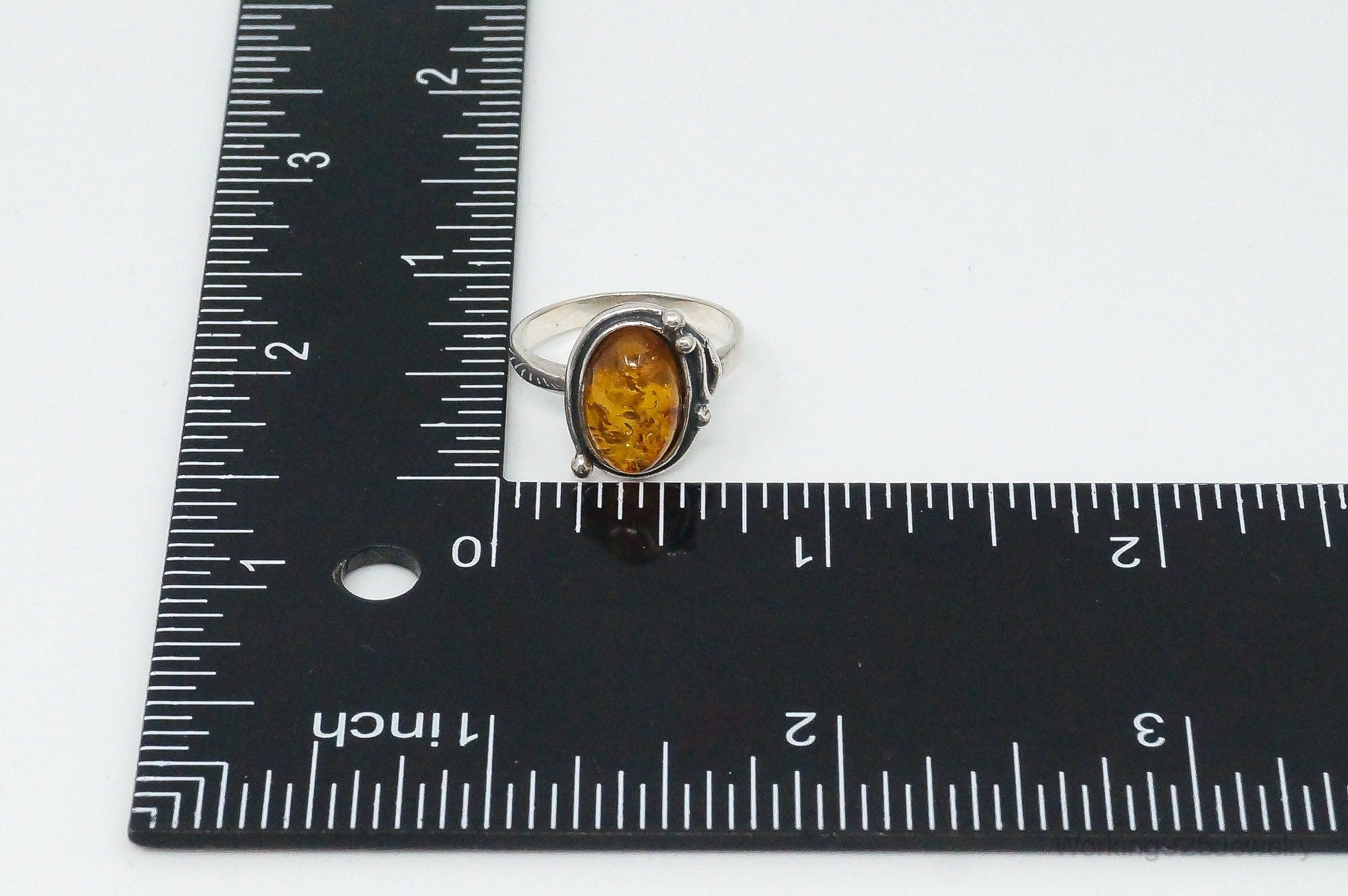 Vintage Baltic Amber Sterling Silver Ring - Size 6.25