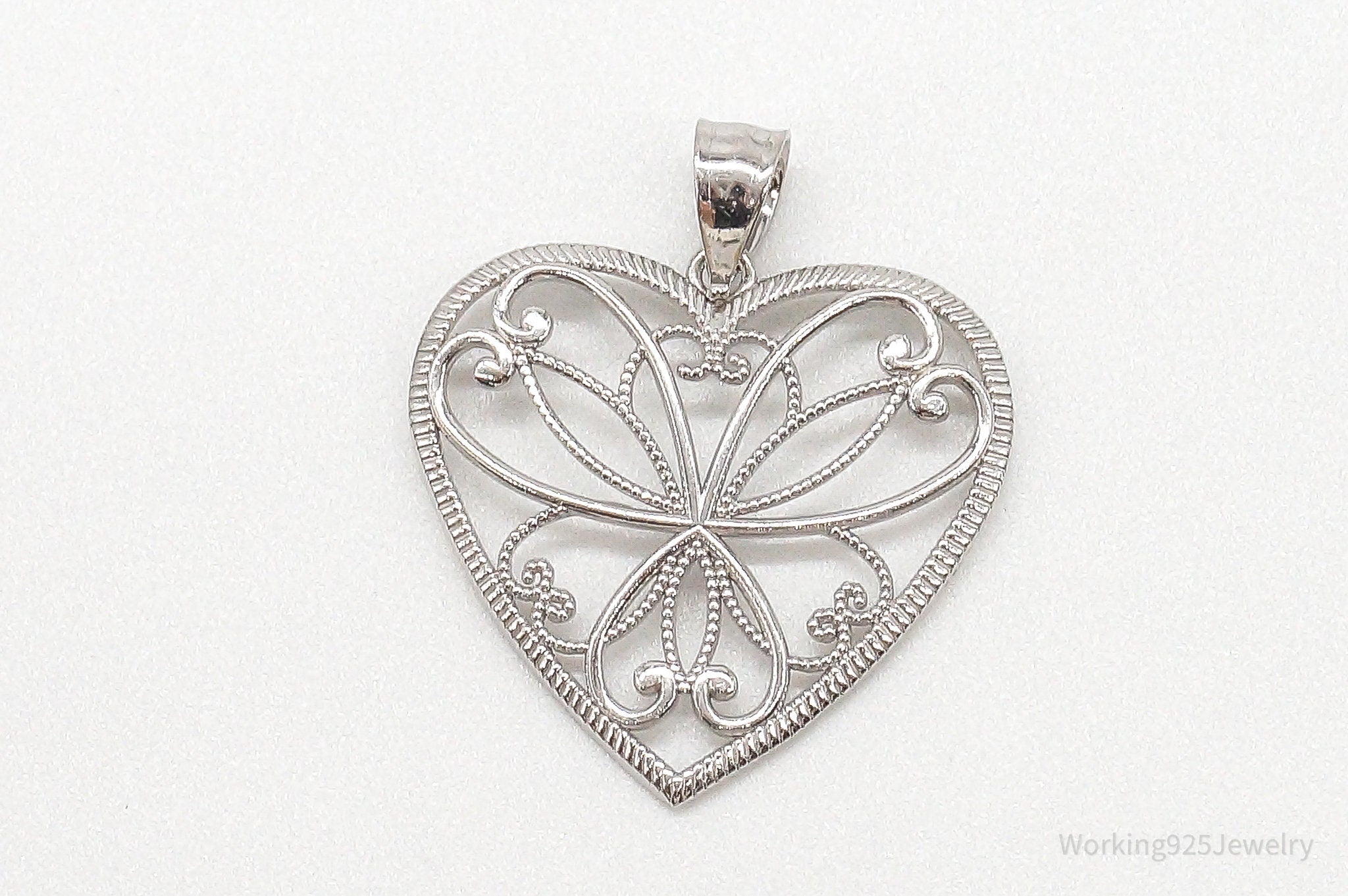 Large Vintage Art Deco Filigree Sterling Silver Pendant