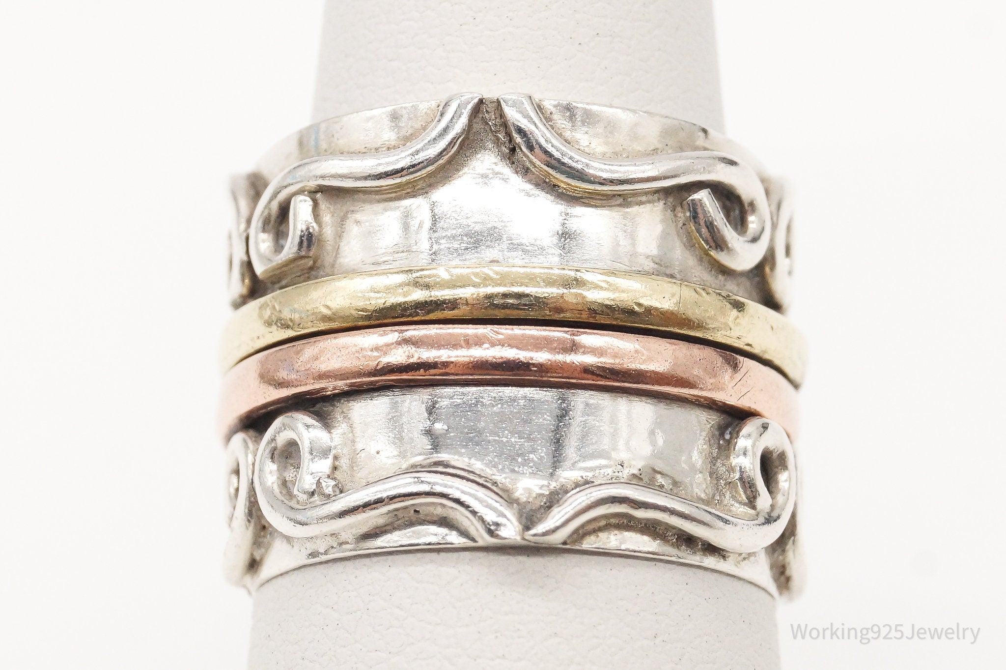 Vintage Brass Copper Sterling Silver Spinner Band Ring- Size 7