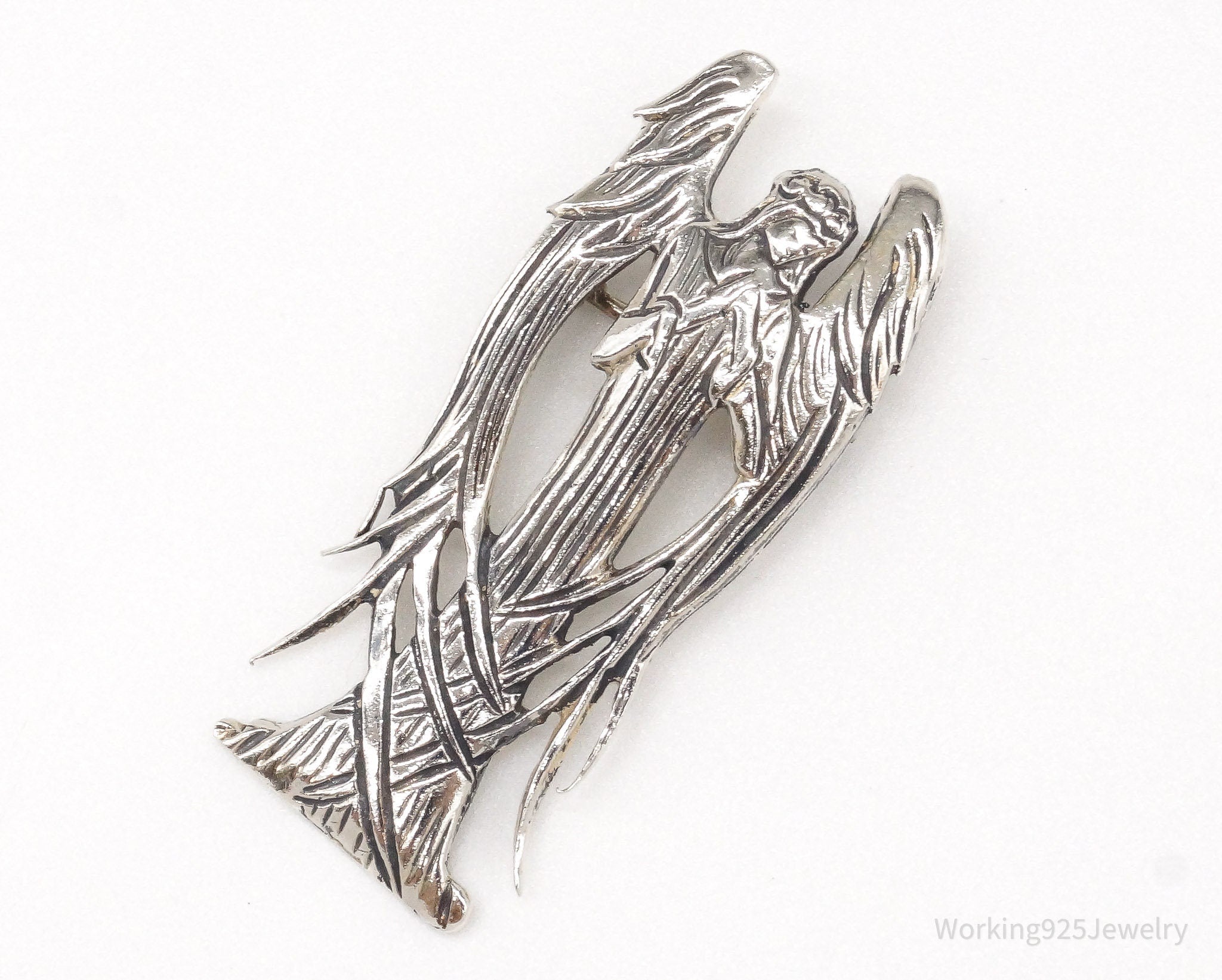 Vintage Designer H&H Angel Praying Sterling Silver Brooch Pin Pendant