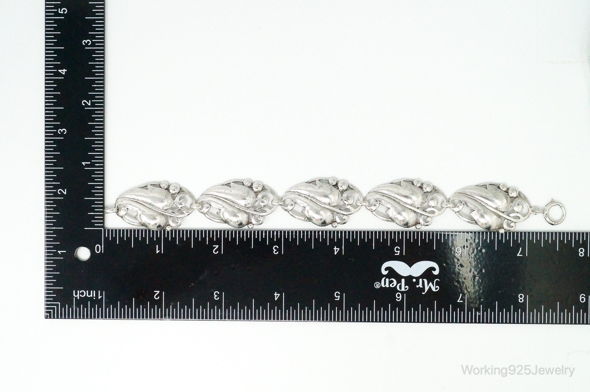 Antique Designer Bau Bauring Sterling Silver Leaf Vine Panel Bracelet