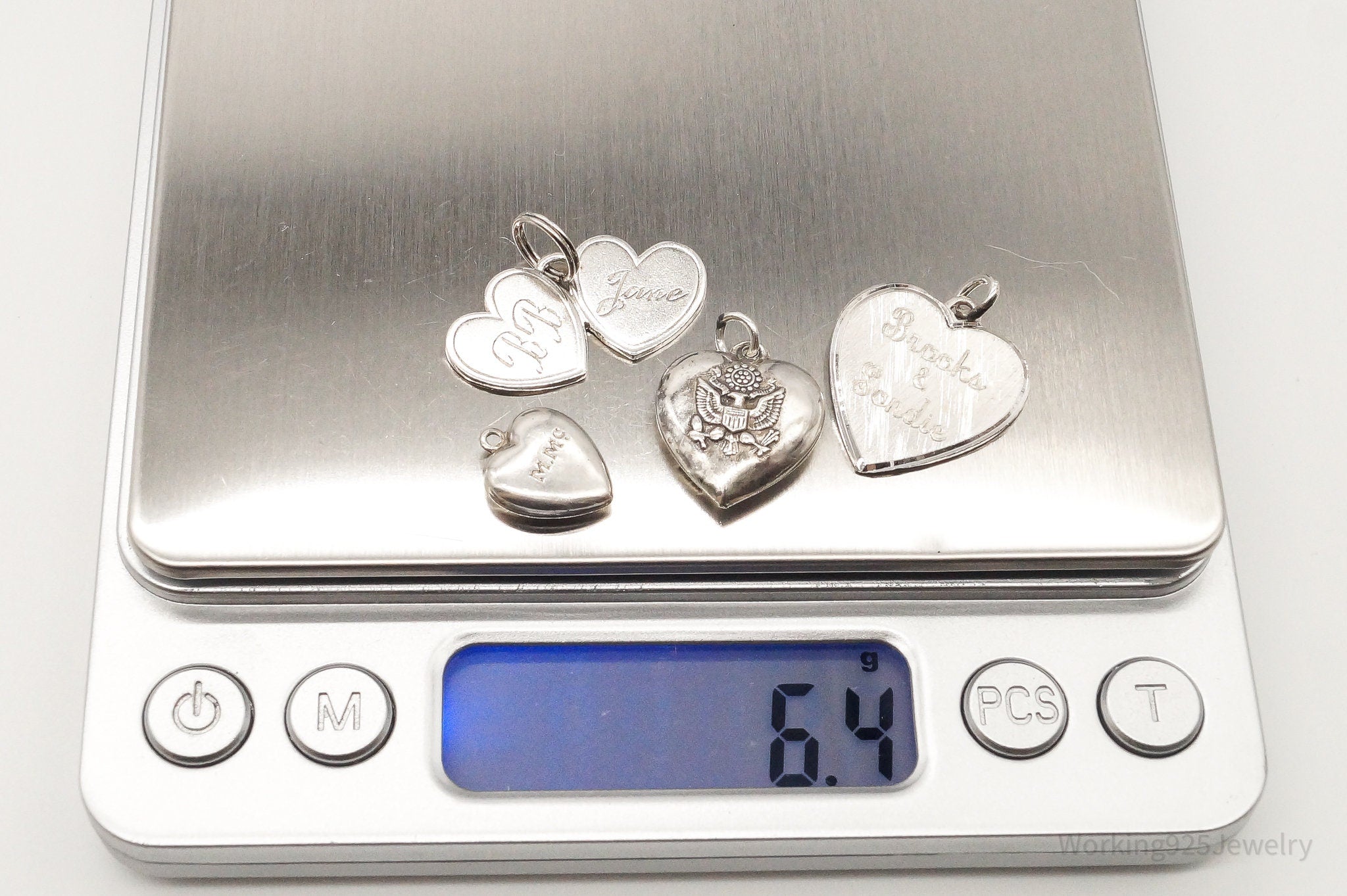 Antique Puffy Hearts Sterling Silver Charms Set Lot