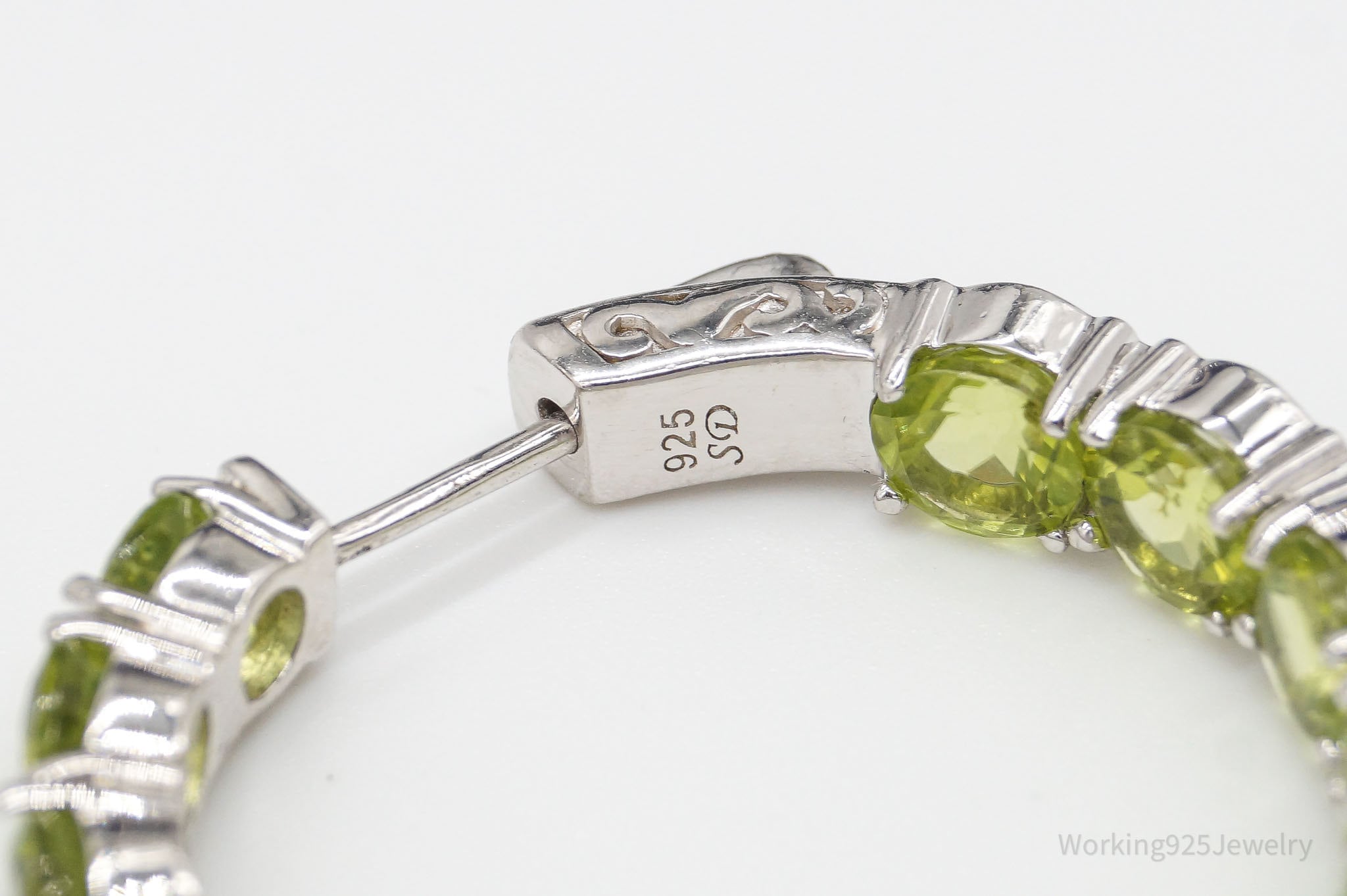 Large Designer SD Peridot Rhodium Over Sterling Silver Hoop Earrings