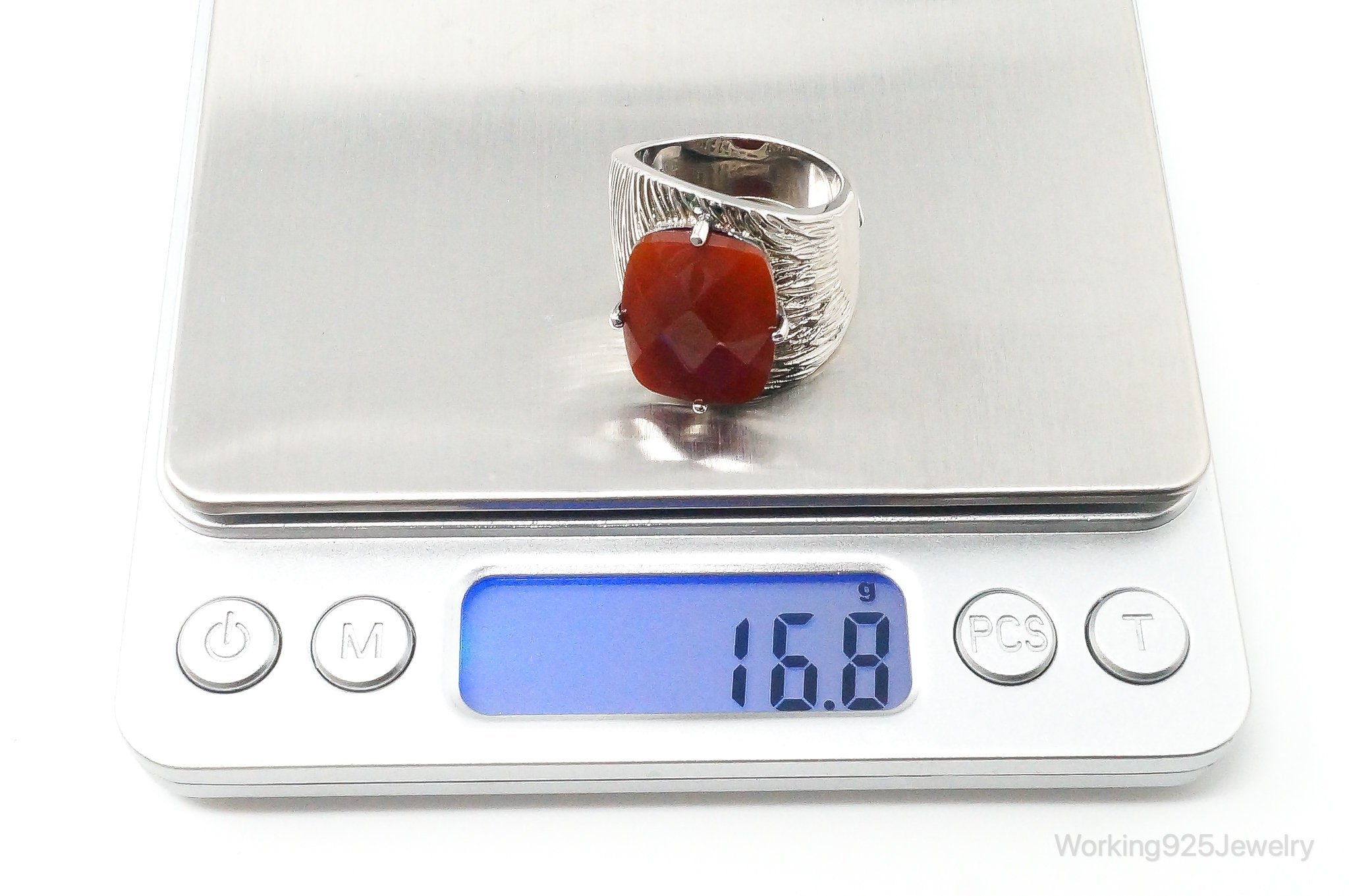 Vintage Designer Elle Carnelian Ruby Sterling Silver Statement Ring Size 9