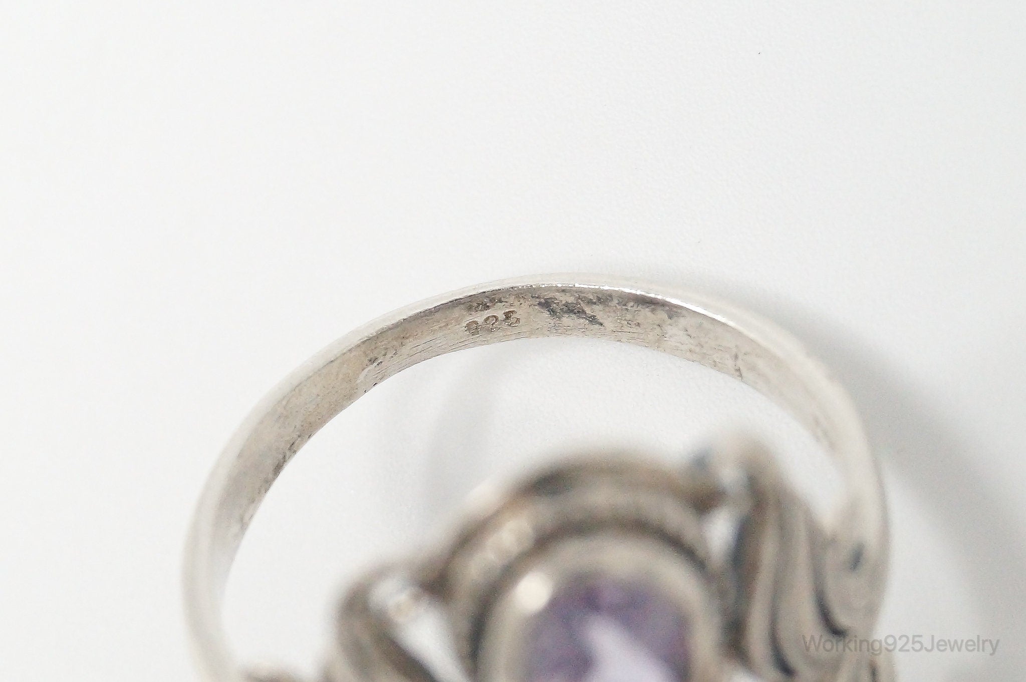 Vintage Amethyst Sterling Silver Statement Ring - Size 10