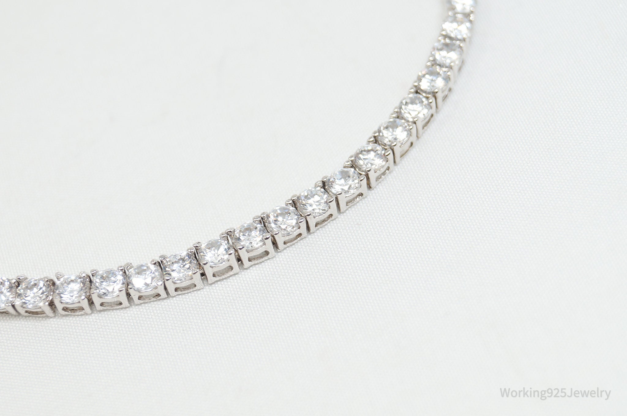 Vintage Art Deco Mid Century Cubic Zirconia Sterling Silver Tennis Bracelet