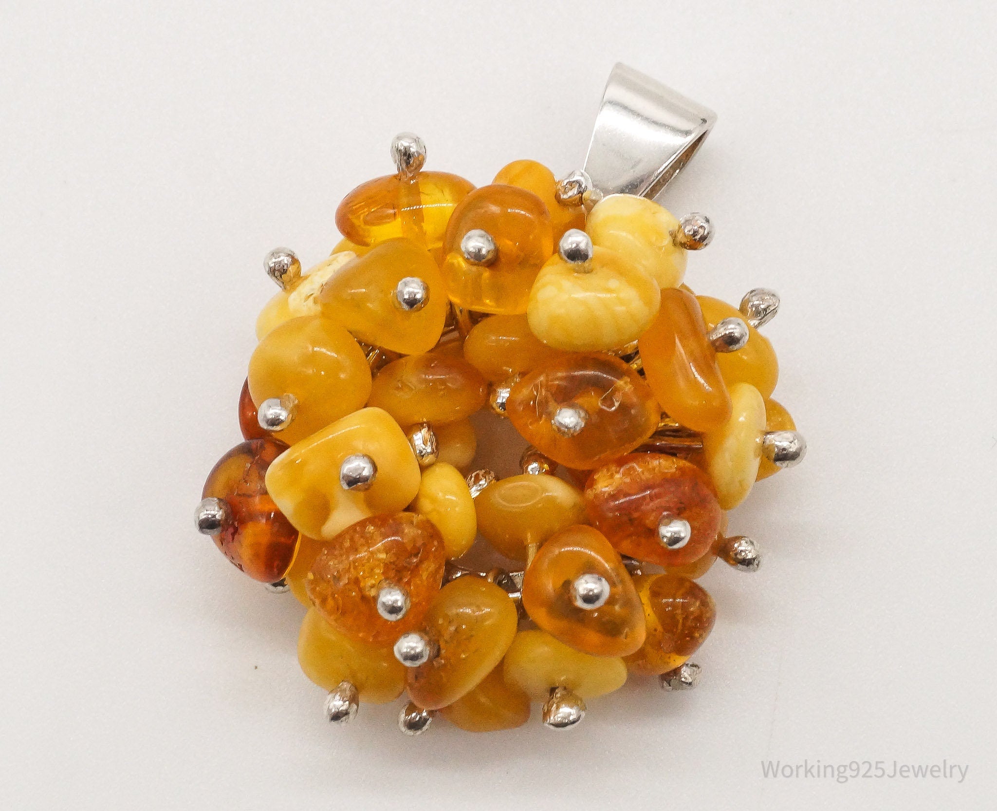 Vintage Amber Modernist Sterling Silver Pendant