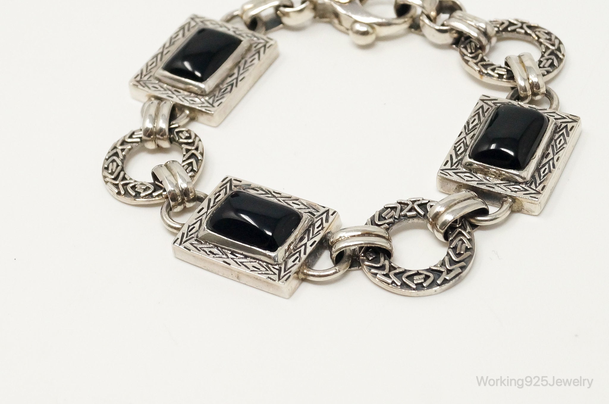 Vintage Designer Black Onyx High Fashion Sterling Silver Bracelet