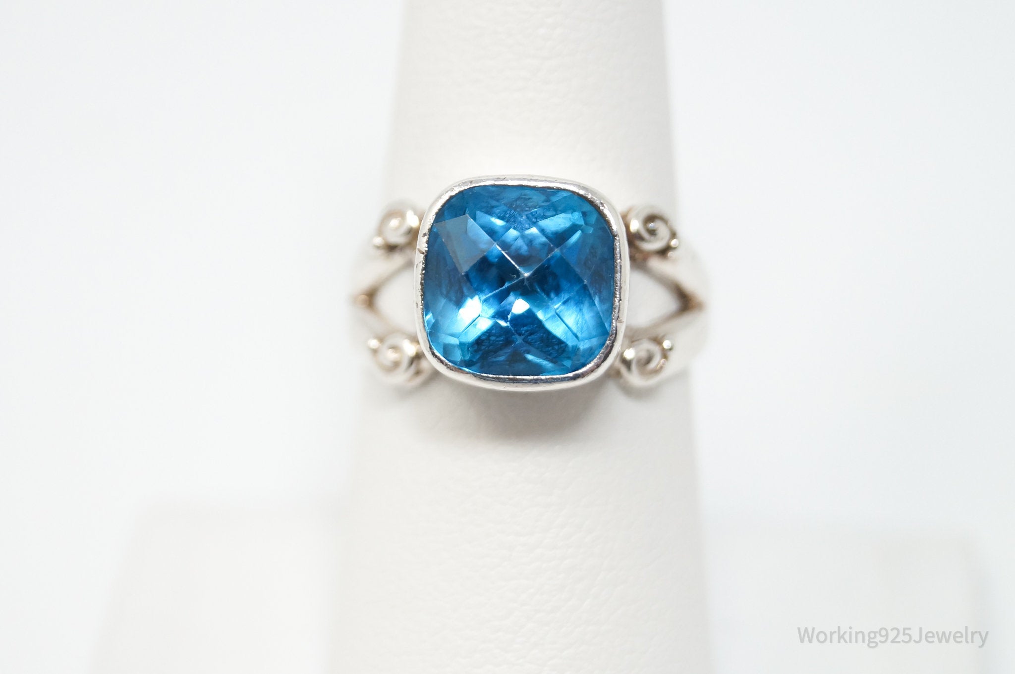 Vintage Designer Sajen Blue Topaz Sterling Silver Ring - Sz 9