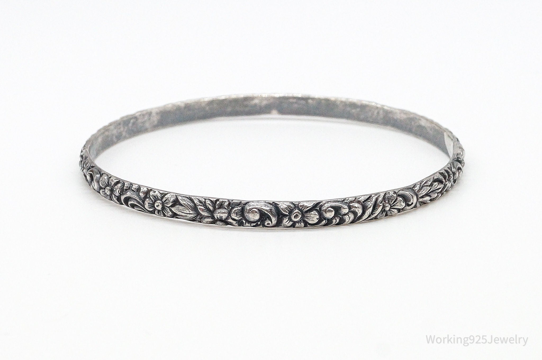 Antique Art Nouveau Motif Floral Sterling Silver Bracelet