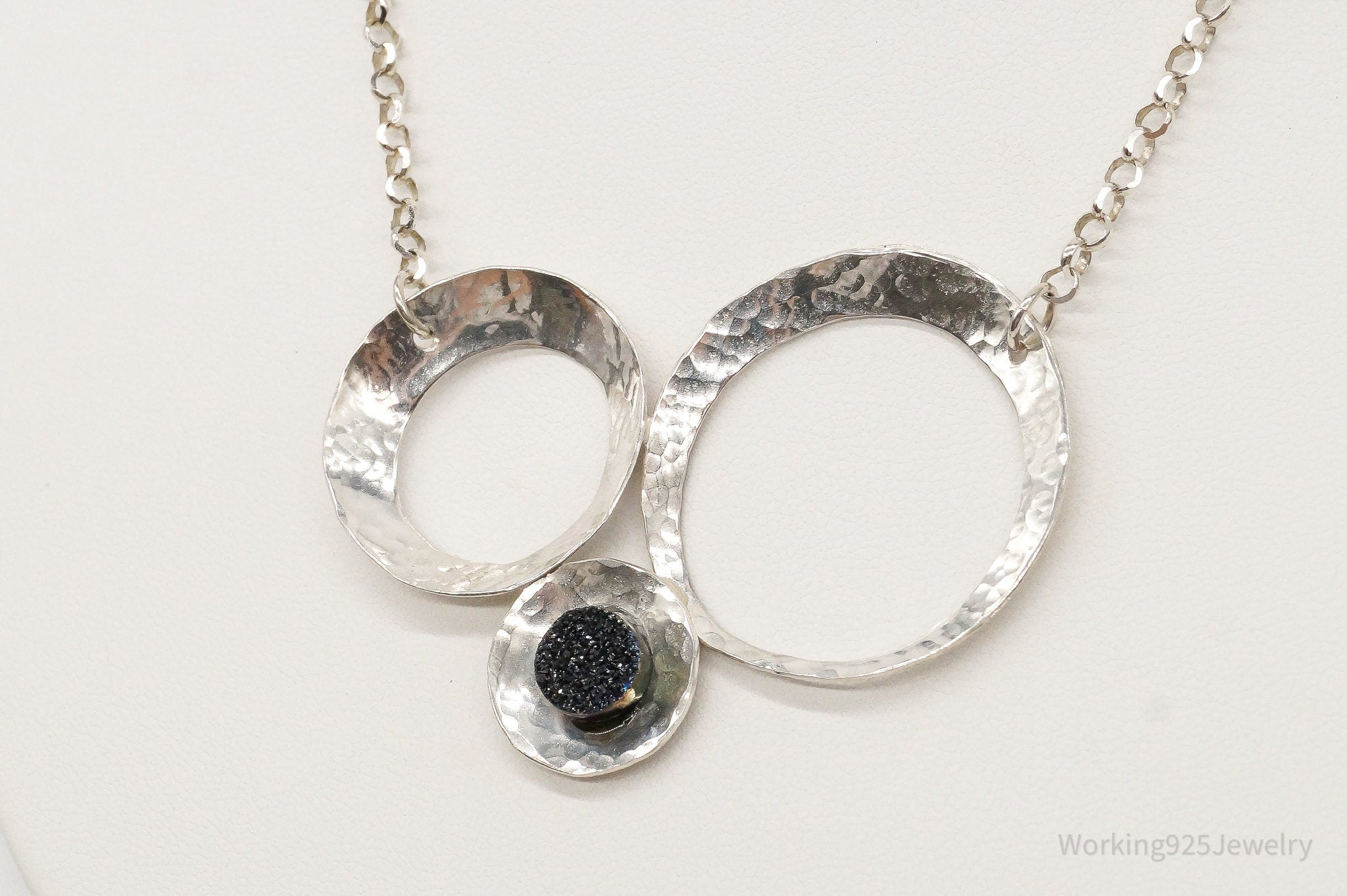 Modernist Druzy Quartz Sterling Silver Necklace