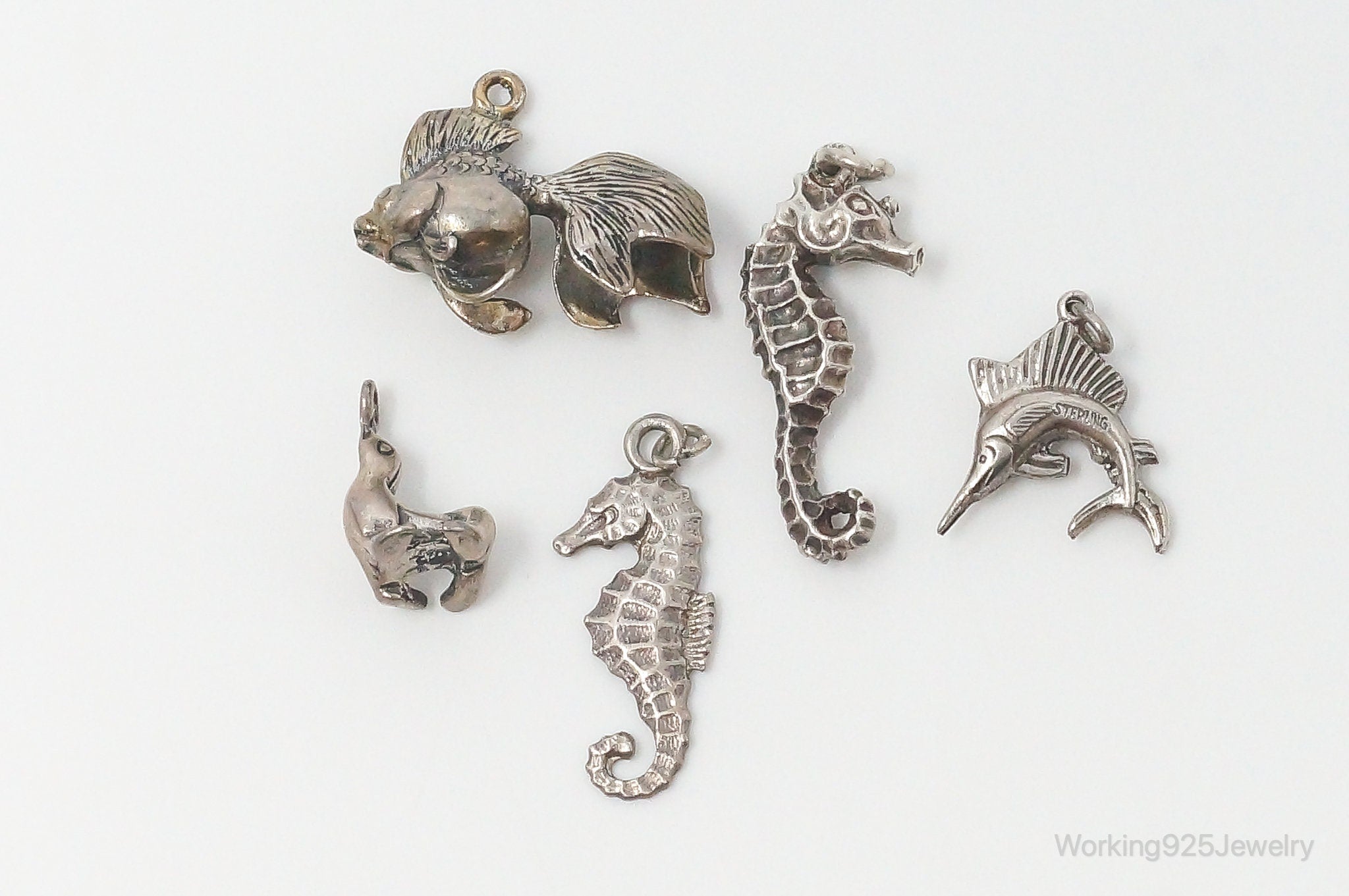 Vintage Antique Ocean Sea Life Sterling Silver Charms Lot