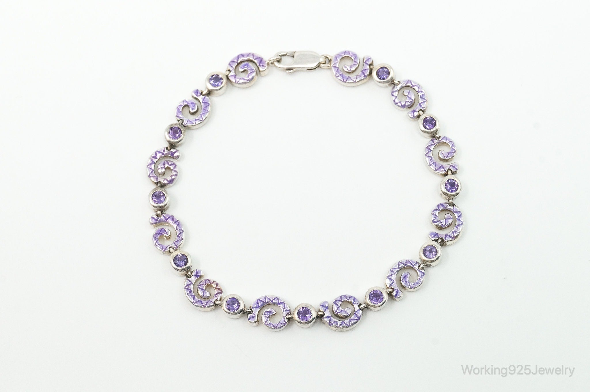 Vintage Amethyst Spiral Sterling Silver Bracelet