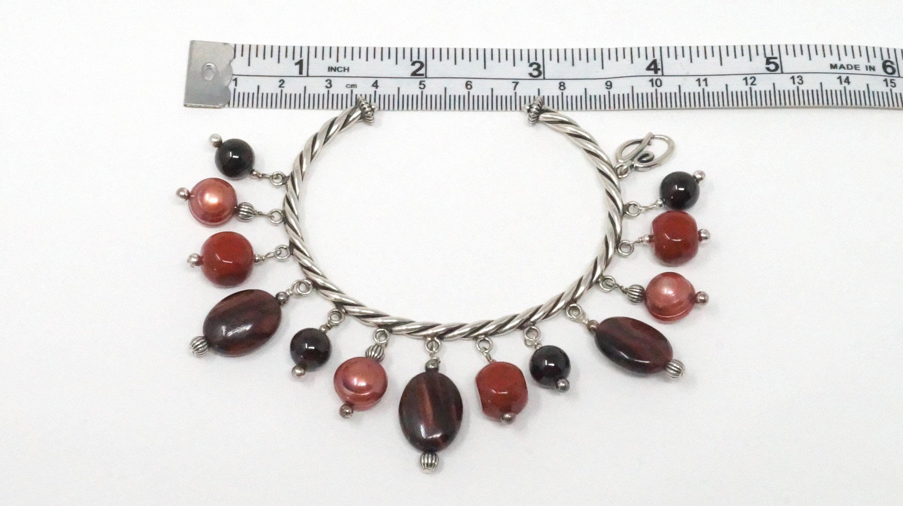 Carolyn Pollack Relios Red Tiger Eye Garnet Cable Sterling Silver Cuff Bracelet