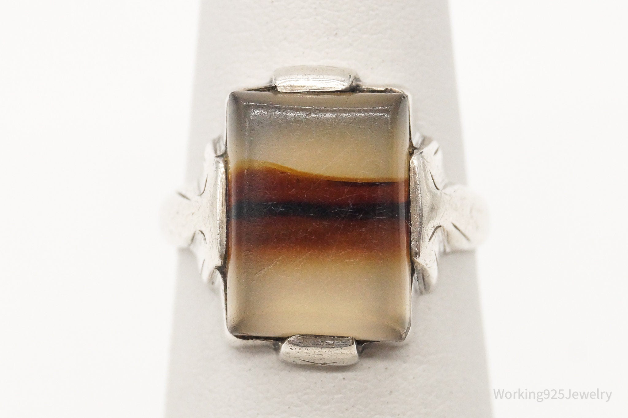 Antique Agate Sterling Silver Ring Size 4.75