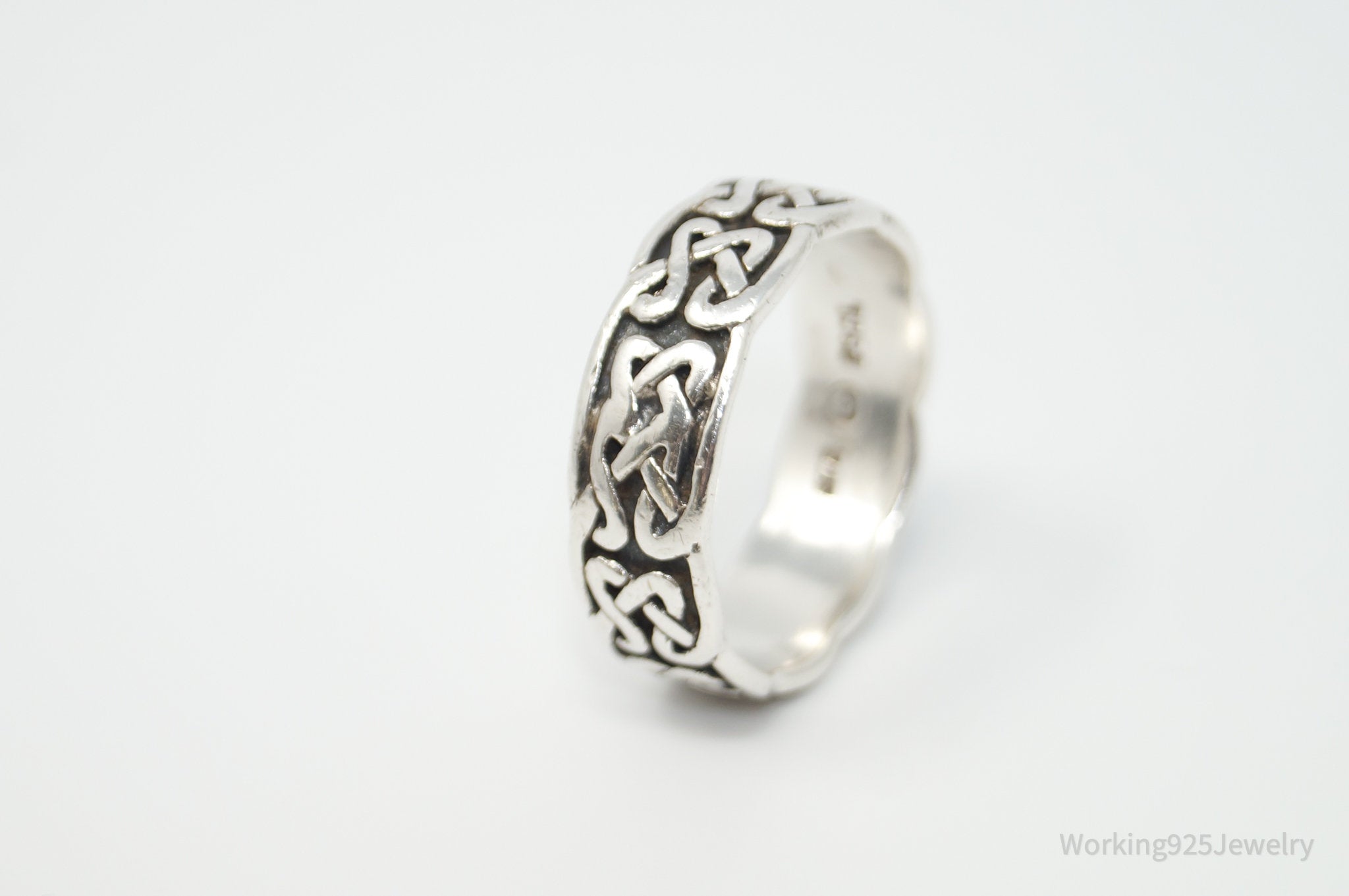 Vintage Designer PSCL Celtic Knot Design Sterling Silver Band Ring - Sz 9.75