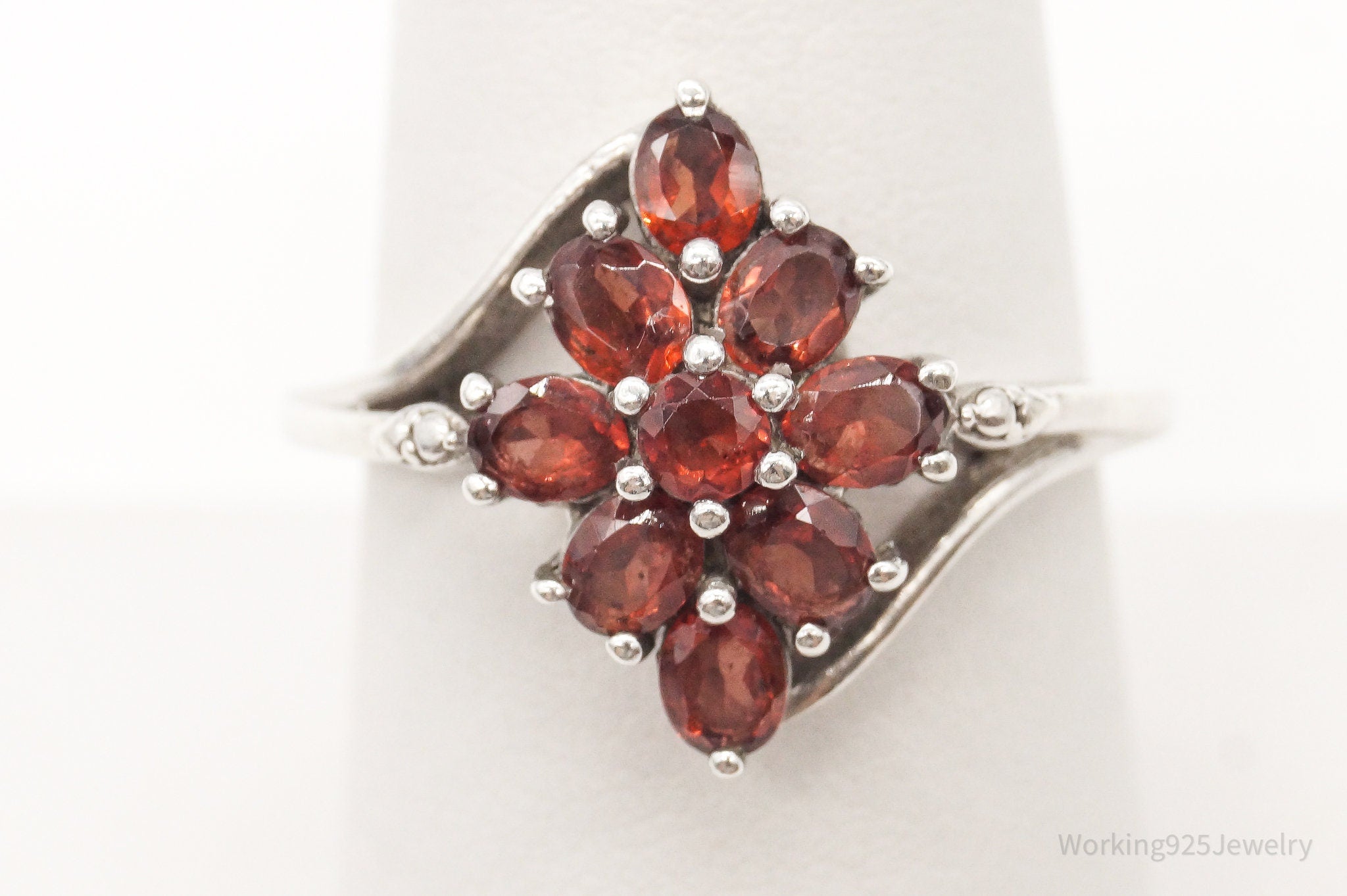 Vintage Garnet Sterling Silver Ring - Size 7.75