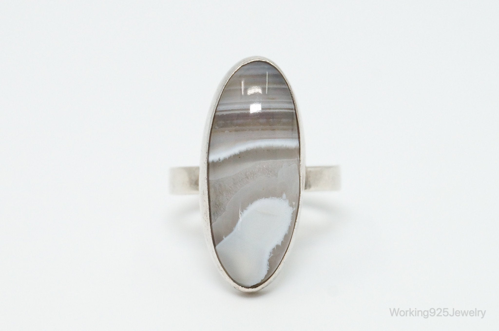 Vintage Gray Lace Agate Sterling Silver Ring - Size 6