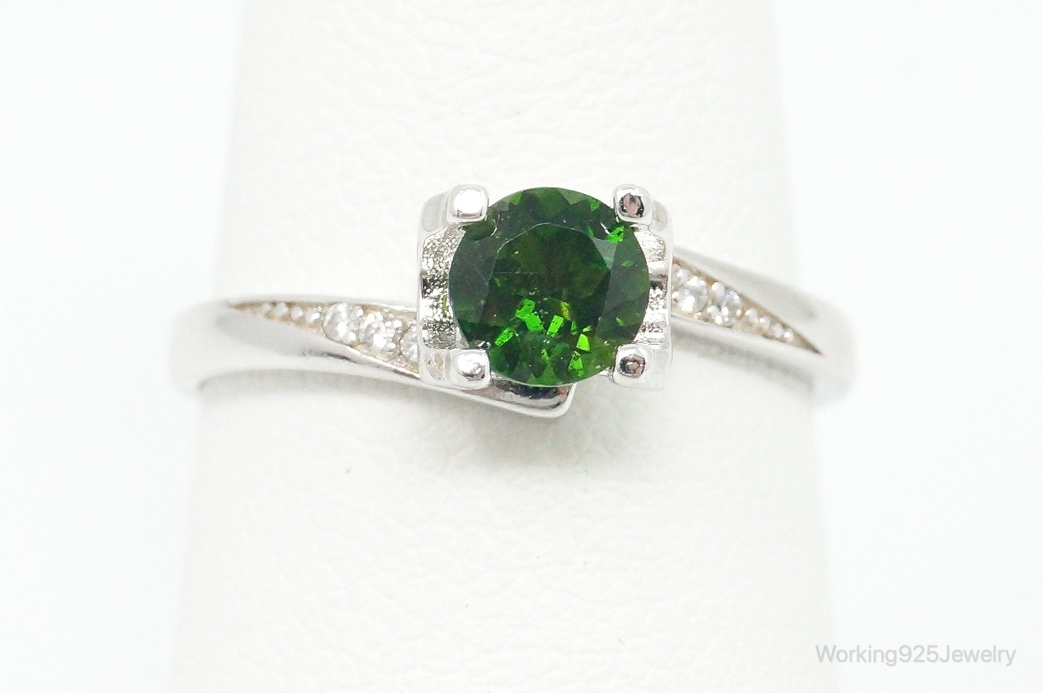 Green & White Cubic Zirconia Sterling Silver Ring - Size 6.25