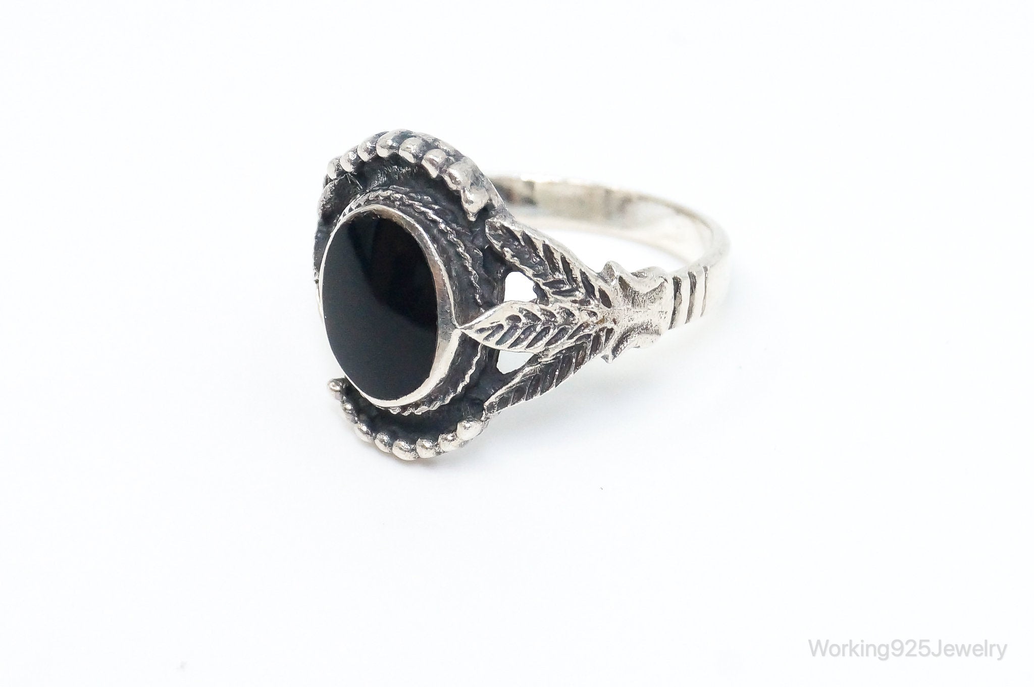 Vintage Black Onyx Sterling Silver Ring - Size 6.25