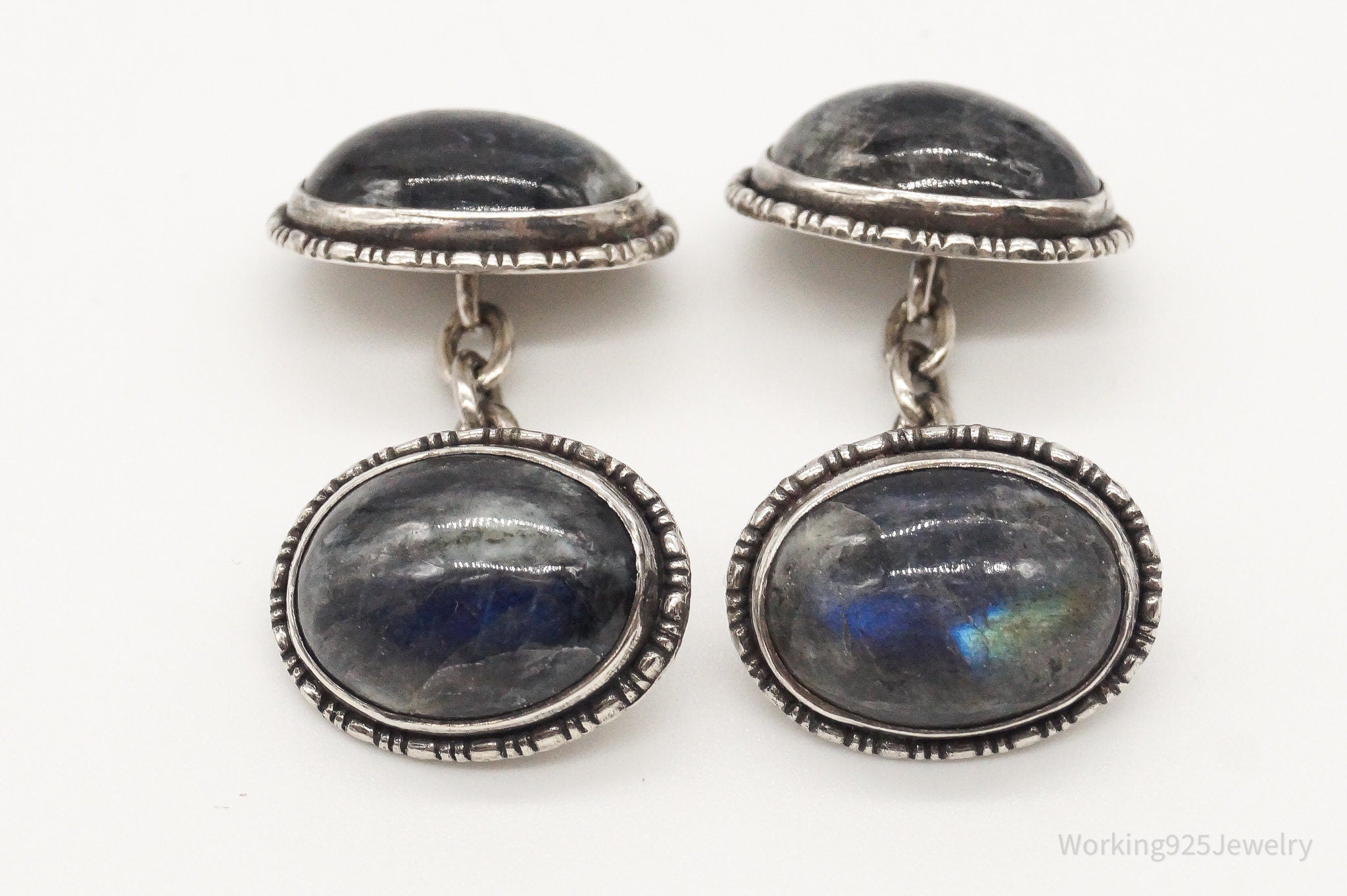 Antique Shiptonia Labradorite Sterling Silver Cufflinks