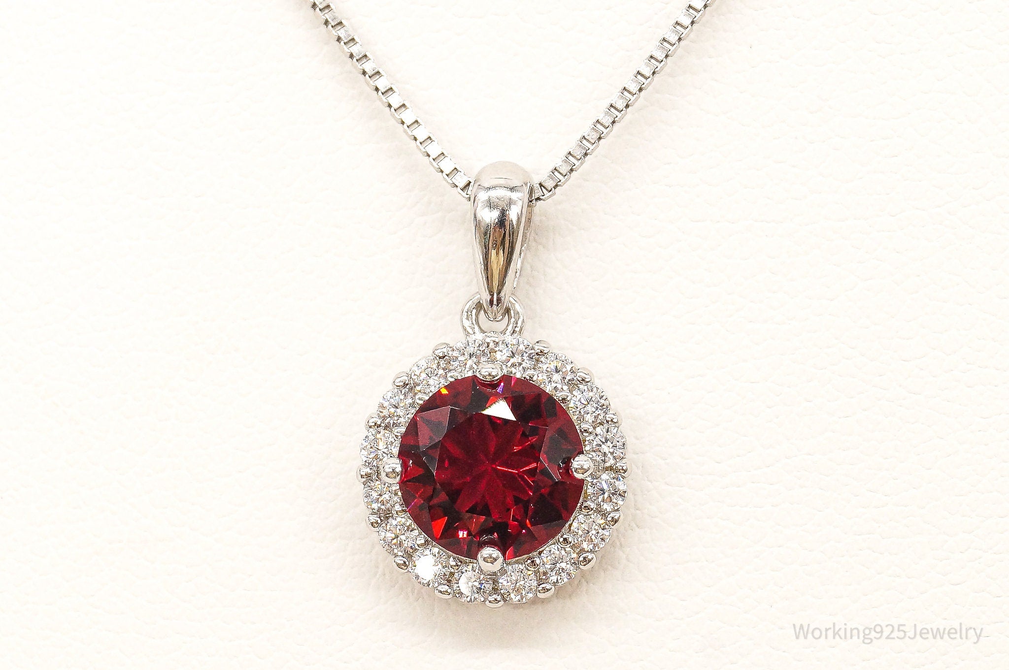 Red & White Cubic Zirconia Sterling Silver Necklace