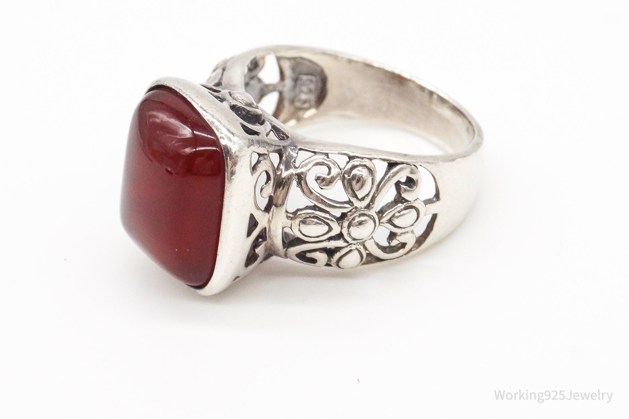 Vintage Carnelian Sterling Silver Ring - Size 8.25