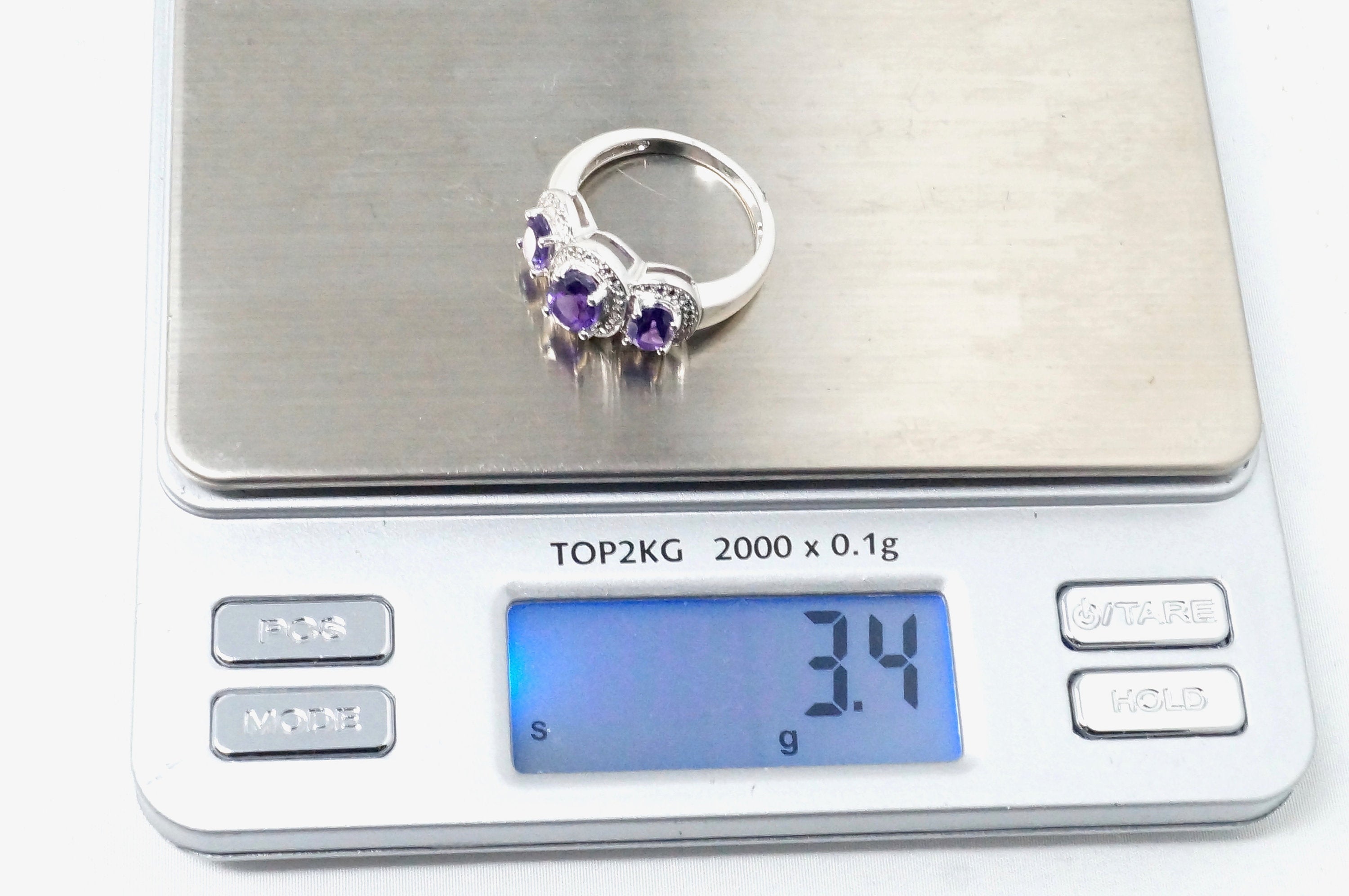 Vintage Art Deco Style Purple Amethyst Sterling Silver Ring - Size 6.75