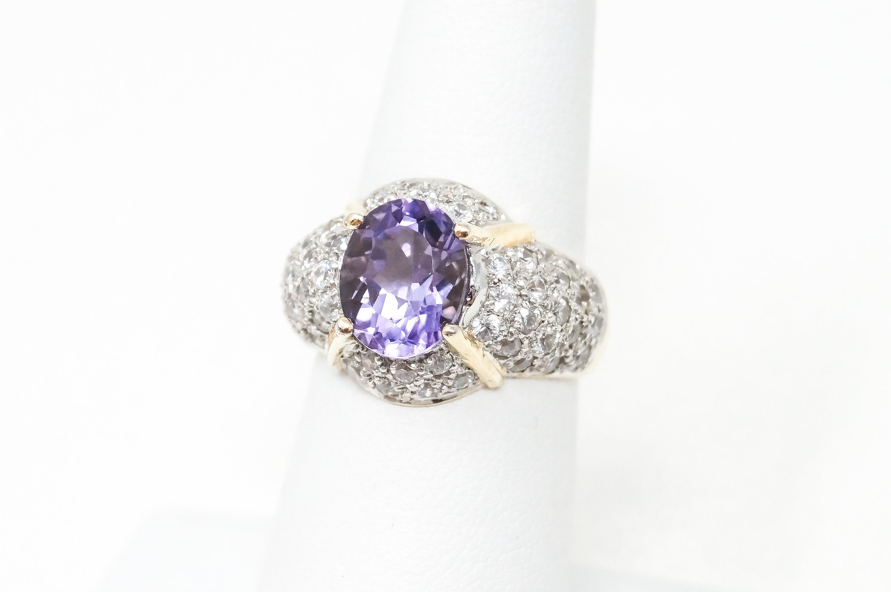 Vintage Amethyst Cubic Zirconia Gold Vermeil Sterling Silver Ring - Sz 6.75